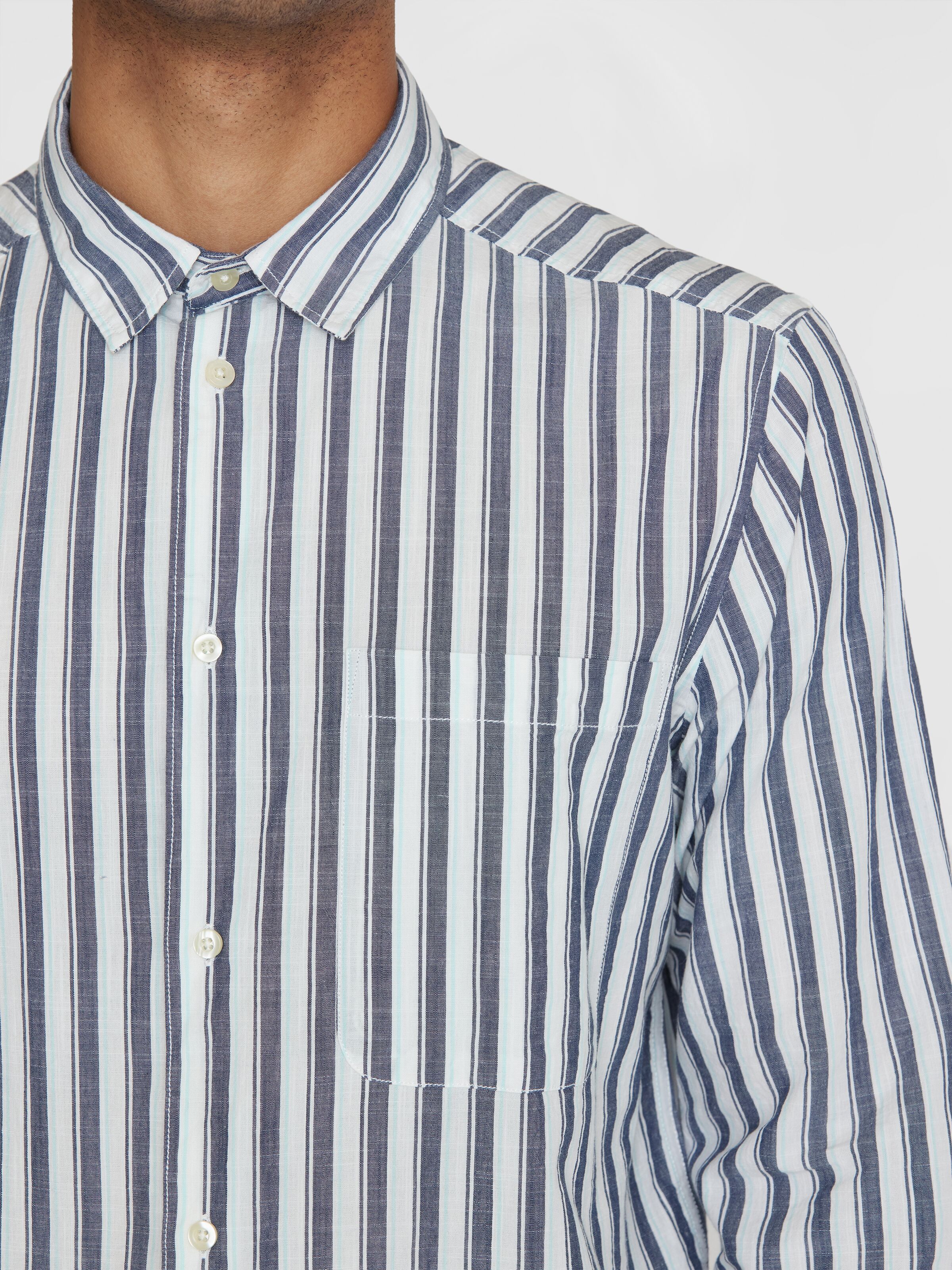 Chemise large rayée en coton bio · bleu rayé - loose striped slub shirt