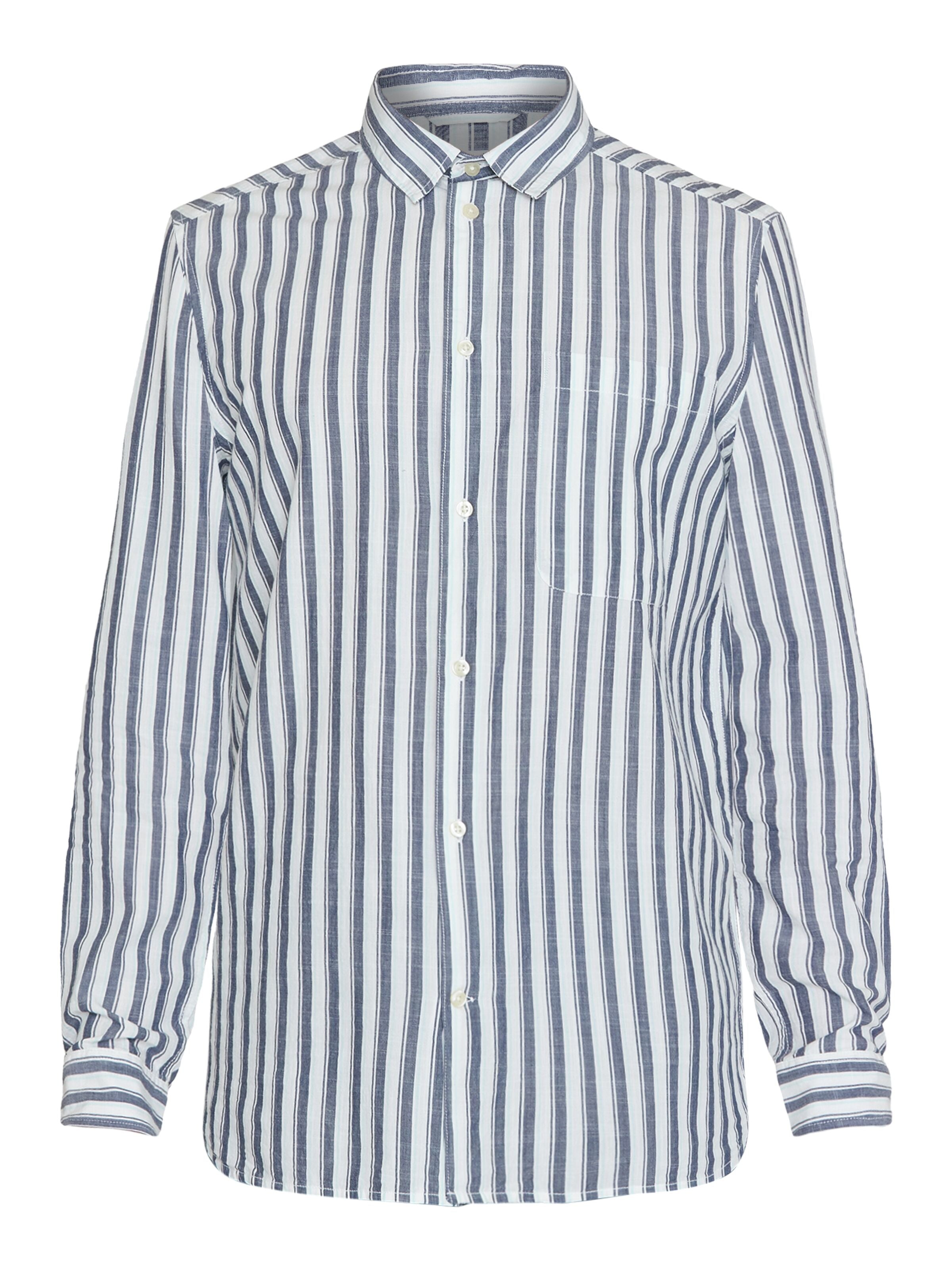 Chemise large rayée en coton bio · bleu rayé - loose striped slub shirt