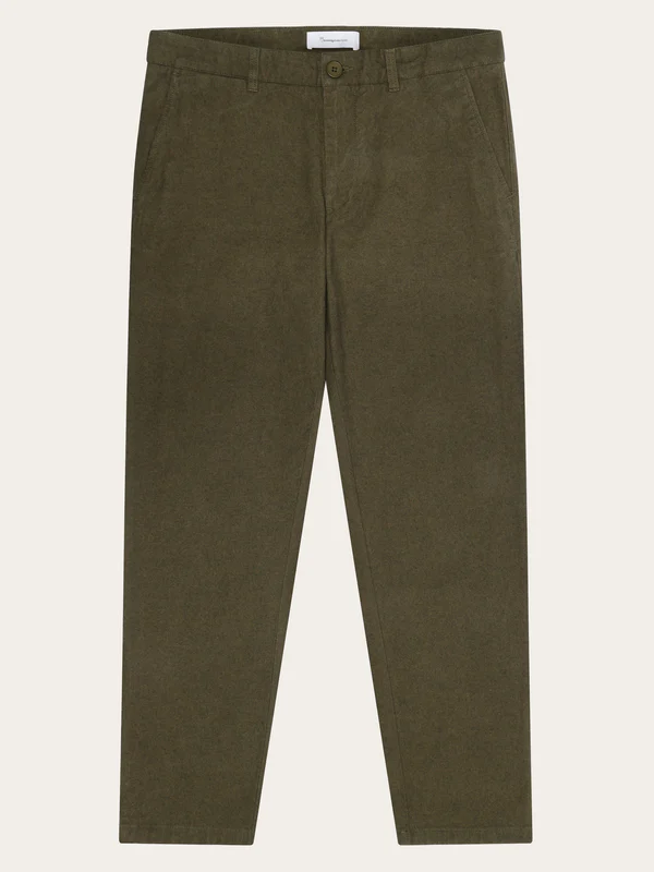 knowledge cotton apparel homme pantalon chino chuck flannel coton bio vert olive l armoire poethique  1 