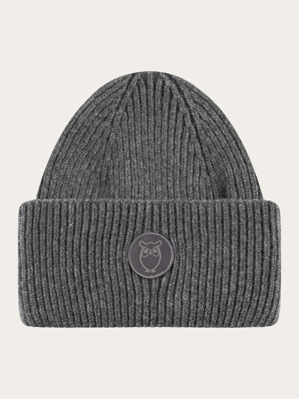 knowledge cotton apparel unisexe bonnet big rib beanie laine agneau dark grey melange l armoire poethique  1 
