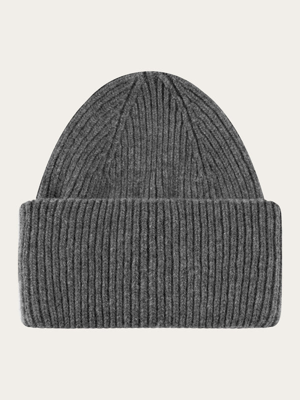 knowledge cotton apparel unisexe bonnet big rib beanie laine agneau dark grey melange l armoire poethique  2 