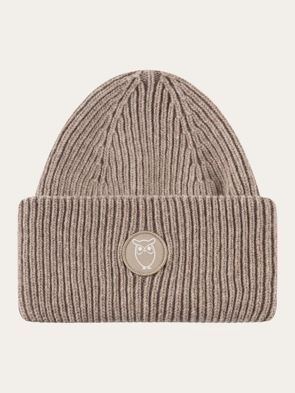 knowledge cotton apparel unisexe bonnet big rib beanie laine agneau kelp melange l armoire poethique  1 