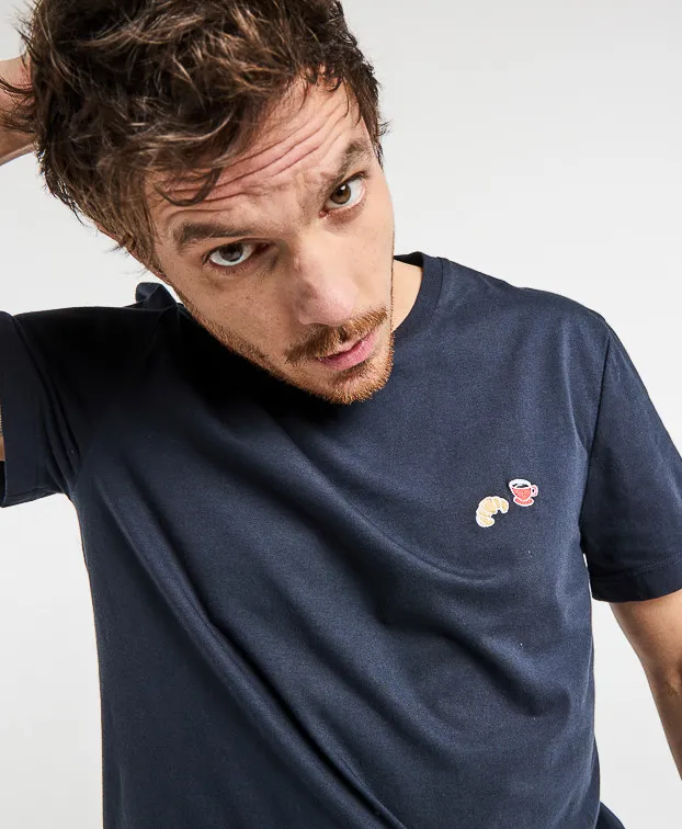 la gentle factory homme t shirt cafe croissant baptiste coton bio bleu marine l armoire poethique  4 