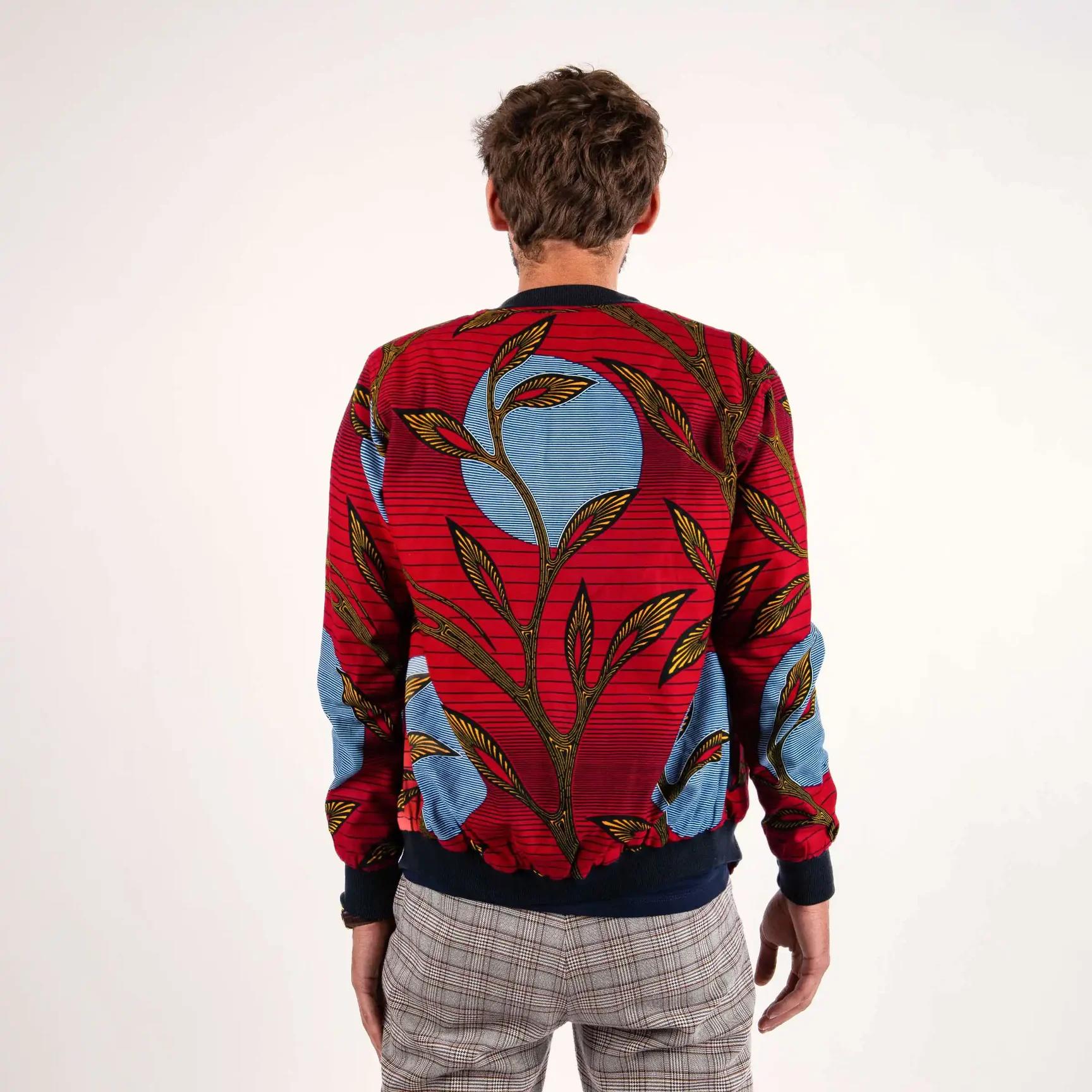 Bombers réversible en coton et wax de coton Casamance · rouge et bleu marine