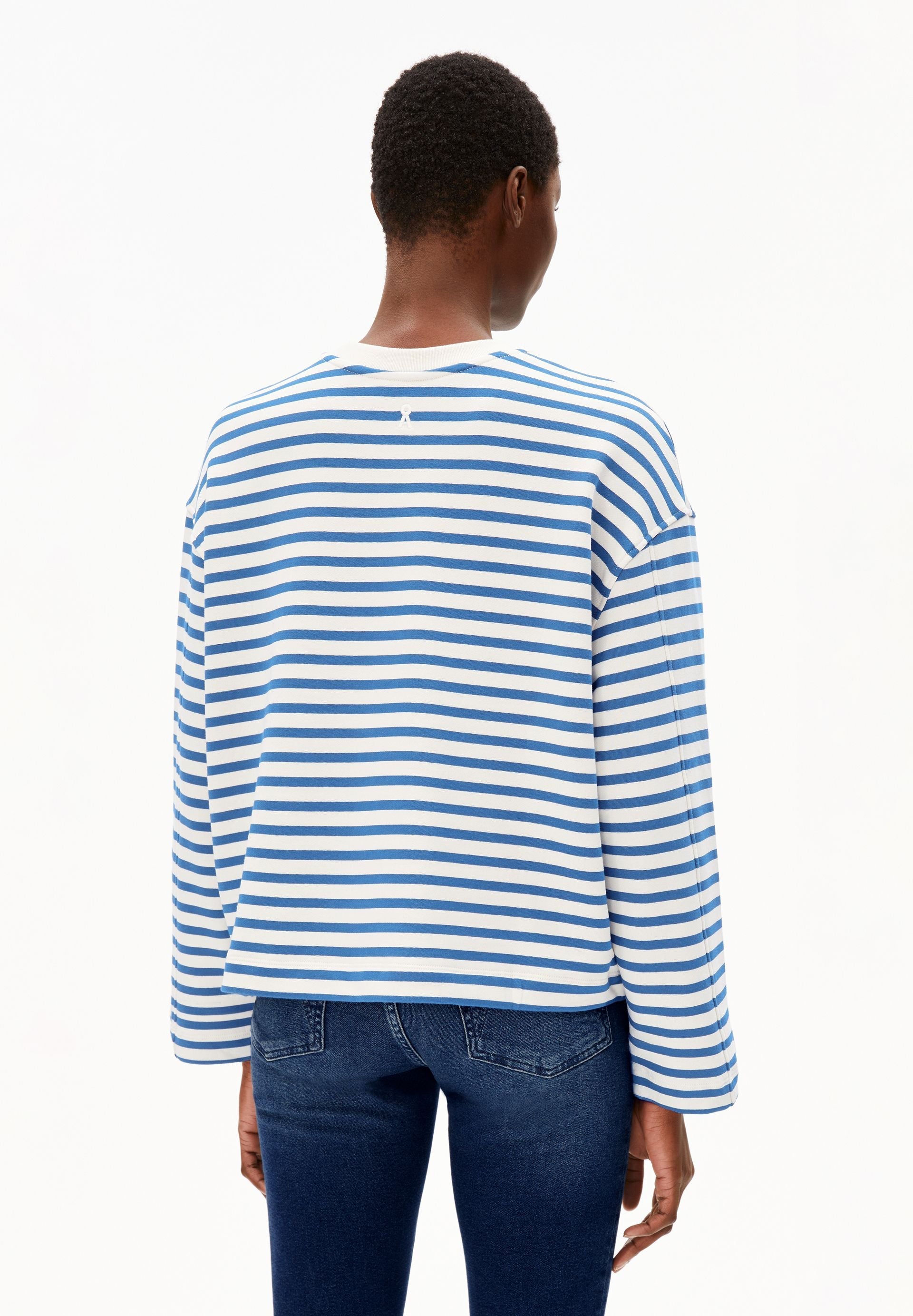 marinire en coton bio frankaa maarlen stripe  bleu et blanc armedangels femme mariniere frankaa maarlen stripe coton bio bleu blanc l armoire poethique 2