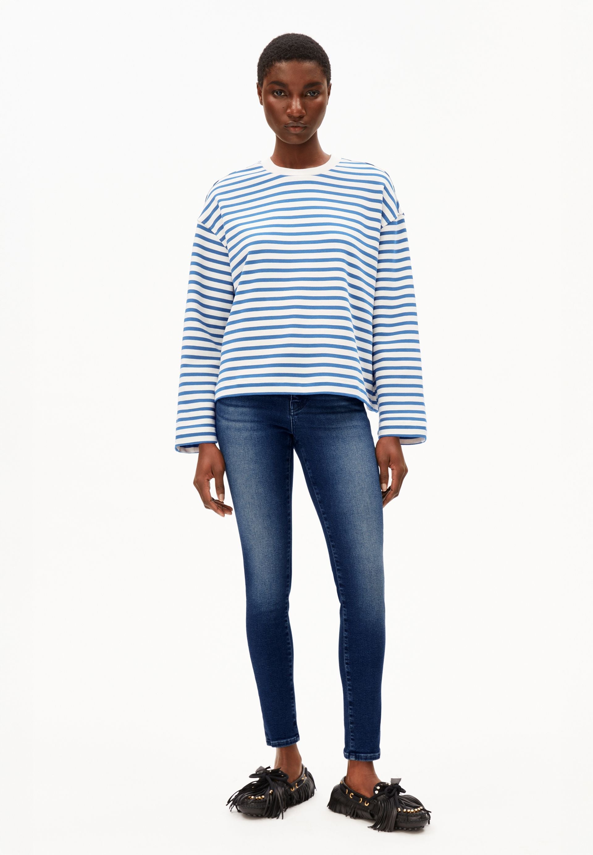 marinire en coton bio frankaa maarlen stripe  bleu et blanc armedangels femme mariniere frankaa maarlen stripe coton bio bleu blanc l armoire poethique 5