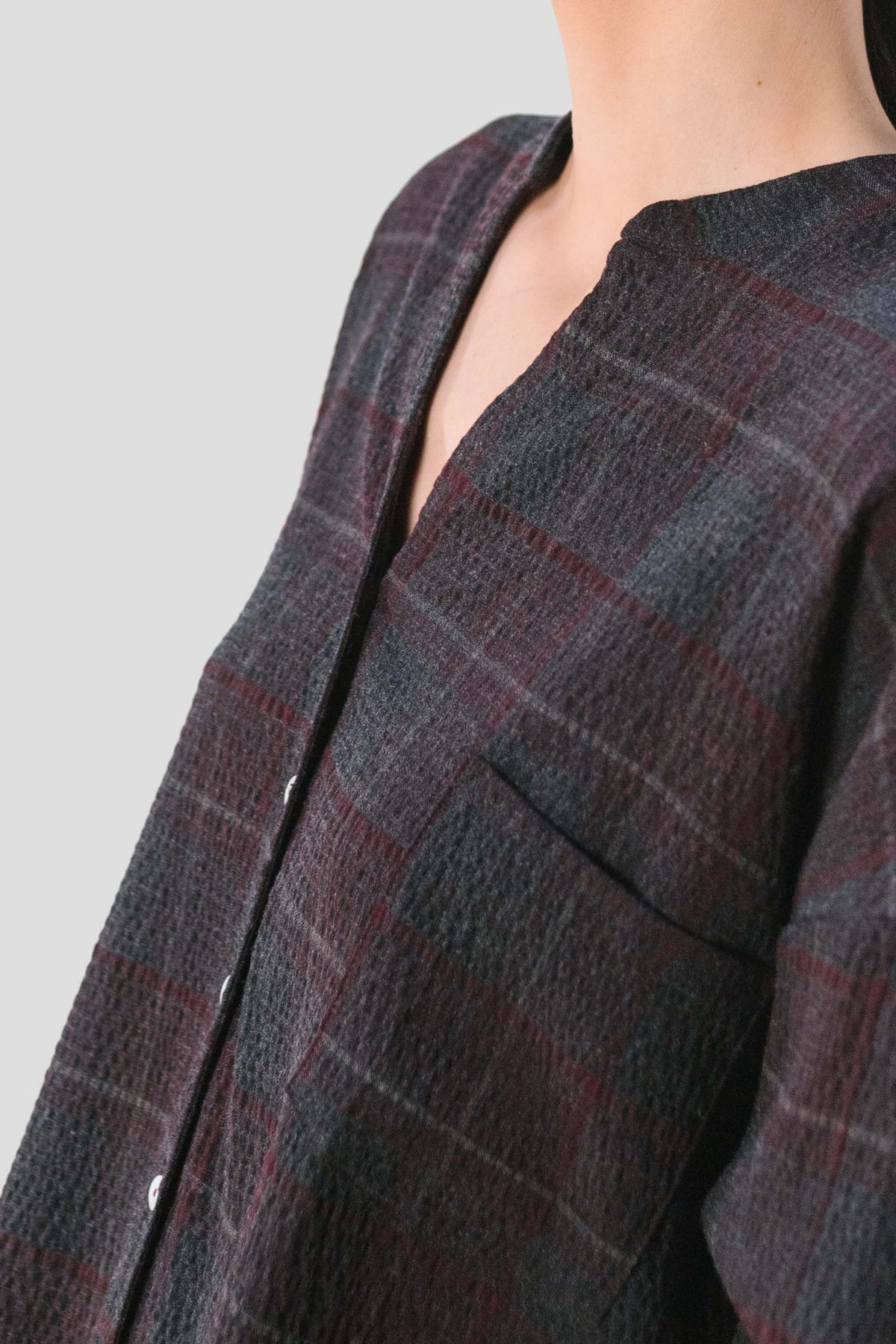 pan femme blouse a carreaux en lyocell bordeaux   blusa cuadros grises l armoire