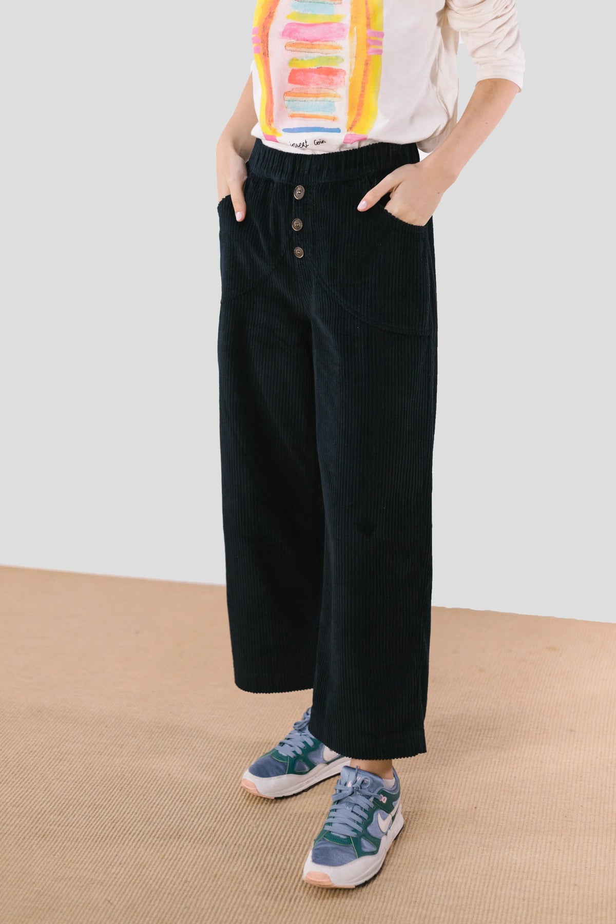 pan femme pantalon taille elastiquee en velours de coton noir   pantalon negro l