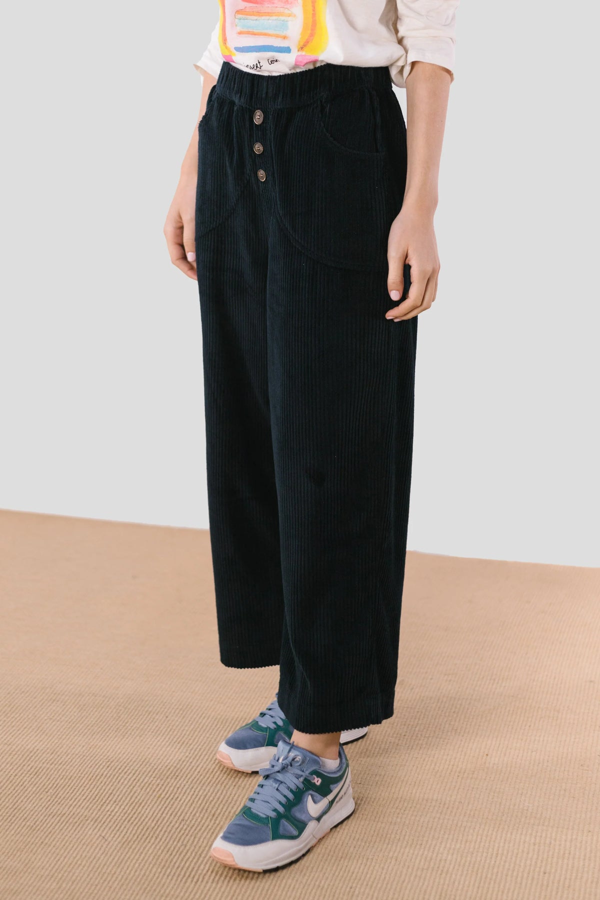pan femme pantalon taille elastiquee en velours de coton noir   pantalon negro l