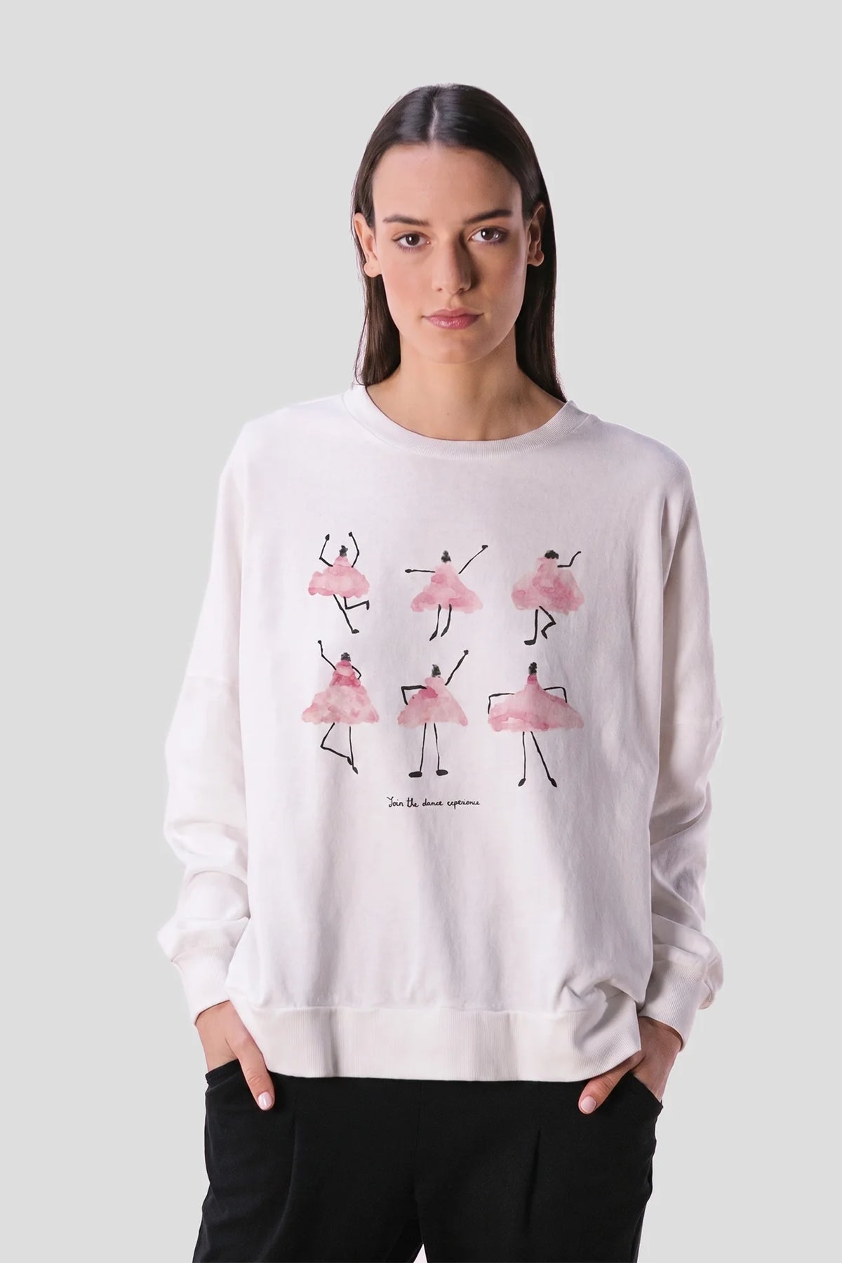 pan femme sweat danseuses en coton blanc casse et rose   sudadera cruda bailarin