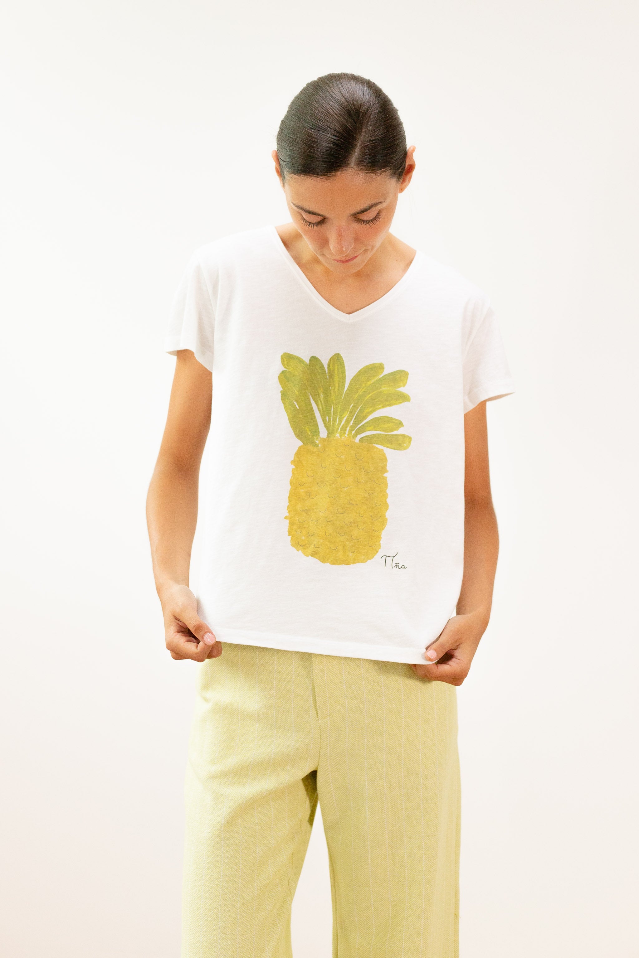 pan femme t shirt ananas camiseta cruda pina blanc jaune vert coton bio l armoire poethique  2 