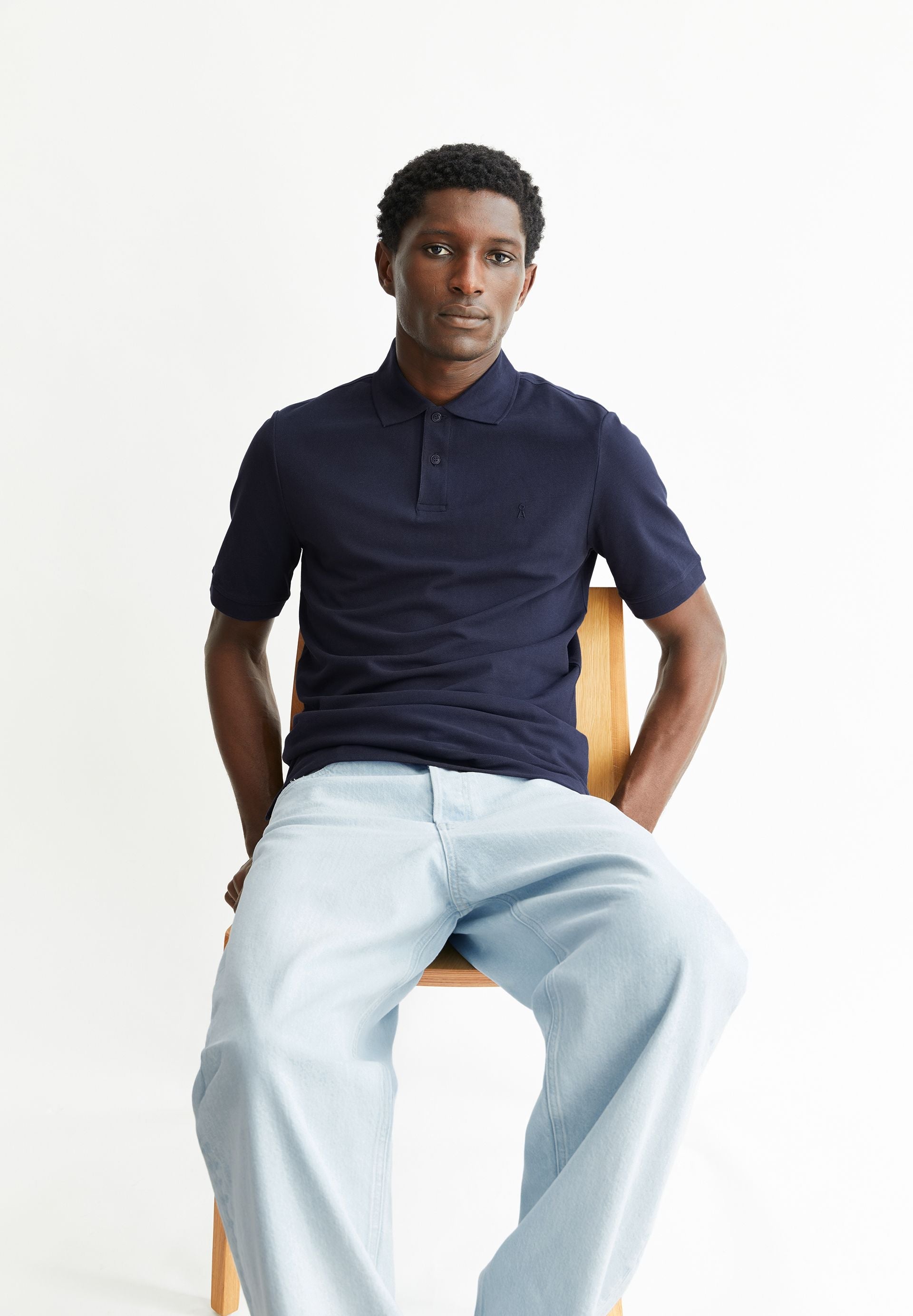 polo en coton bio maario  bleu marine armedangels homme polo maario coton bio marine l armoire poethique 4