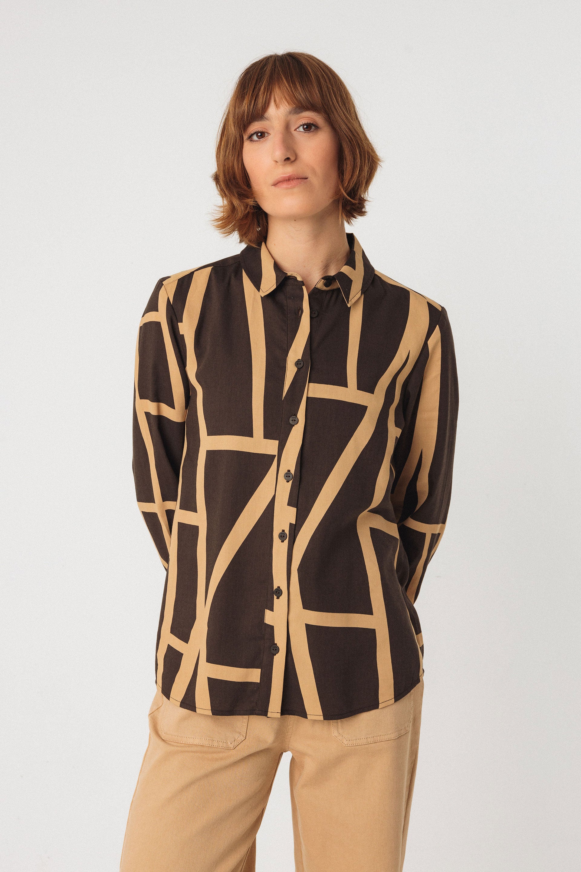 skfk femme blouse asune kintsugi marron beige coton bio lenzing ecovero l armoire poethique  1 