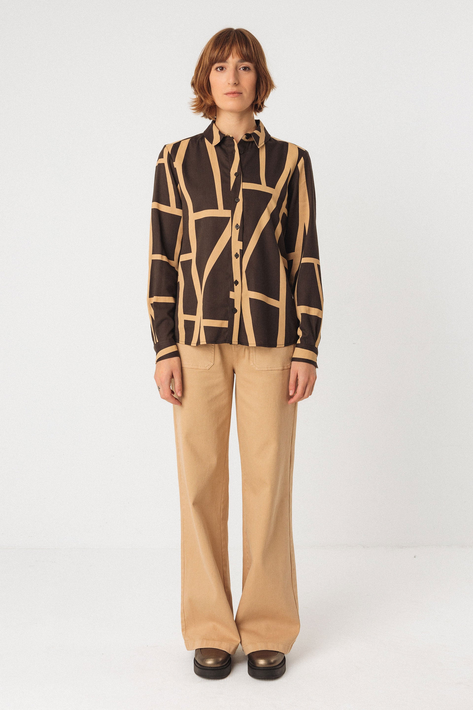 skfk femme blouse asune kintsugi marron beige coton bio lenzing ecovero l armoire poethique  2 