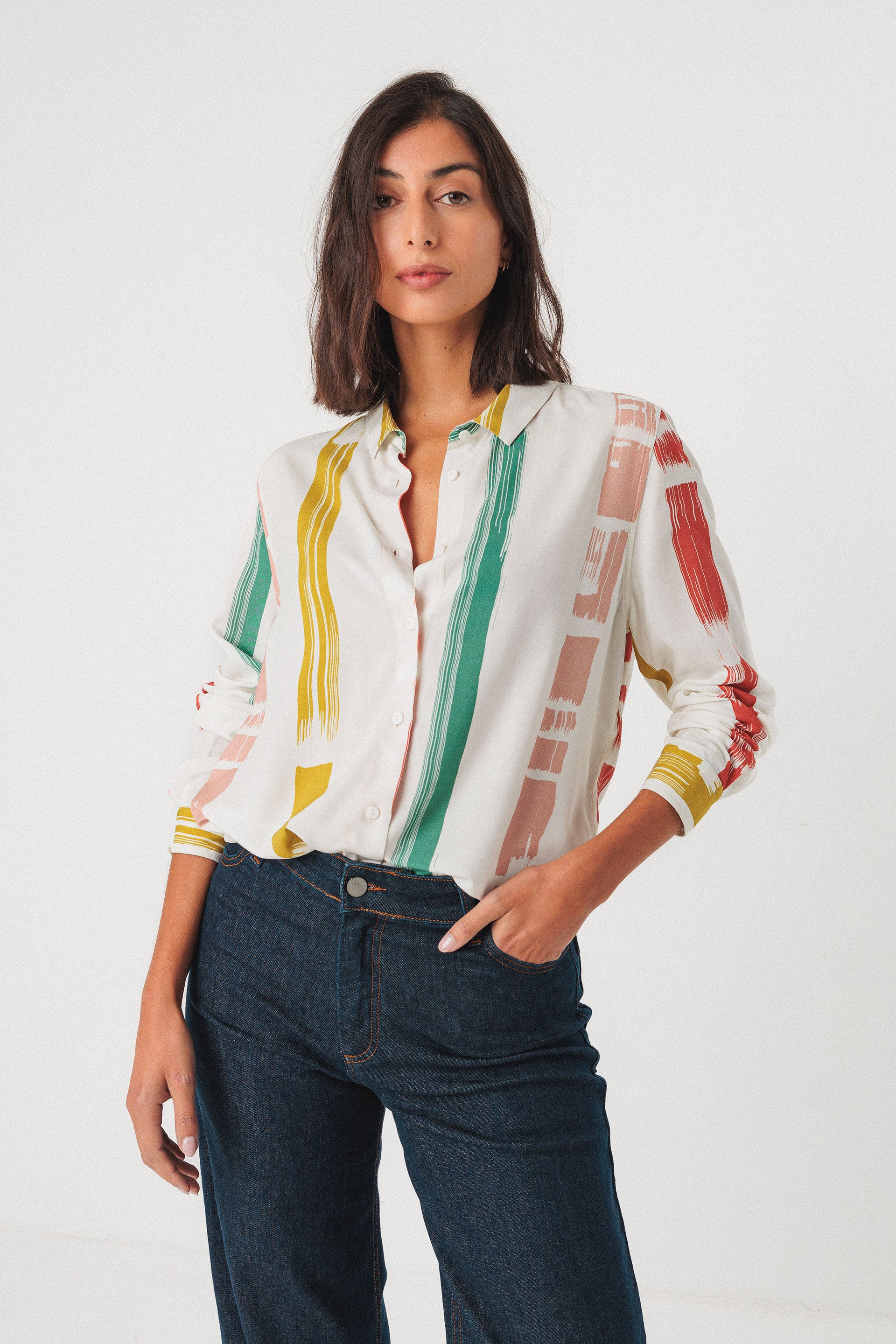 skfk femme blouse asune strokes creme multicolore lenzing ecovero l armoire poethique  1 
