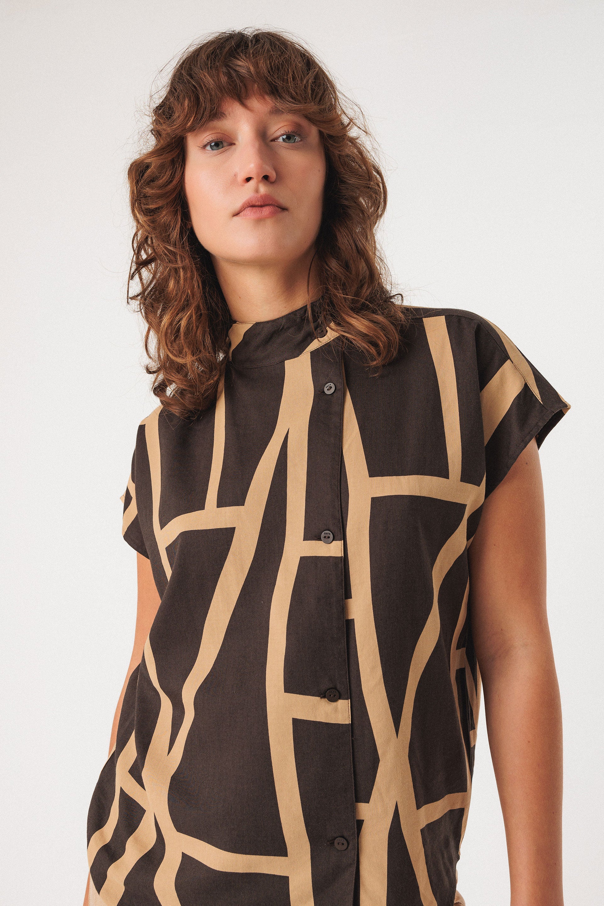 skfk femme blouse zihara kintsugi marron beige coton bio lenzing ecovero l armoire poethique  1 