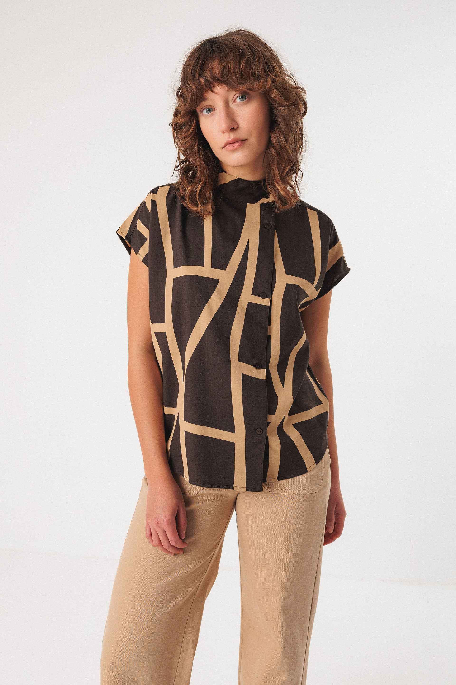 skfk femme blouse zihara kintsugi marron beige coton bio lenzing ecovero l armoire poethique  2 