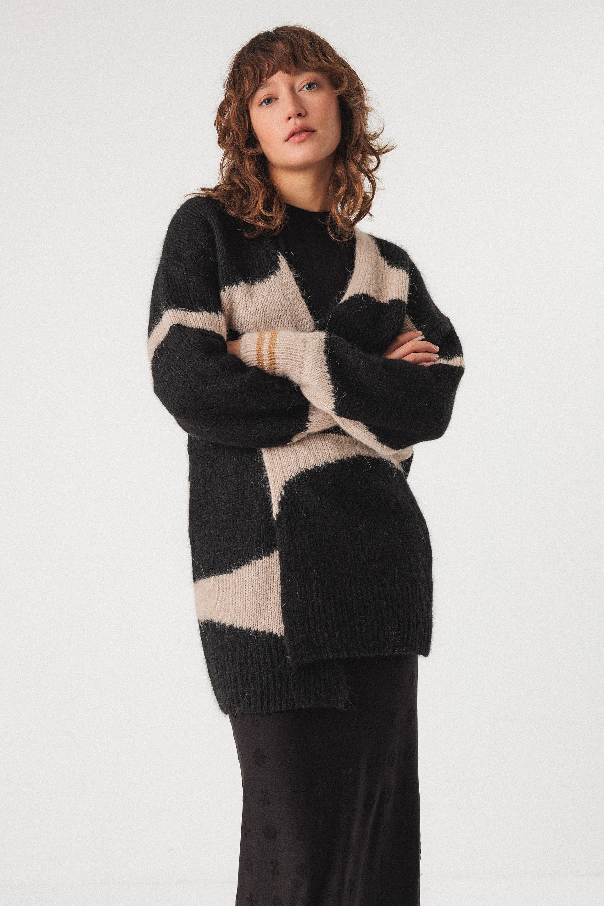 skfk femme cardigan long sua dots laine marron beige l armoire poethique  1 