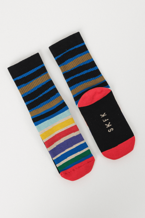 skfk femme chaussette epel coton bio noir raye multicolore l armoire poethique  1 