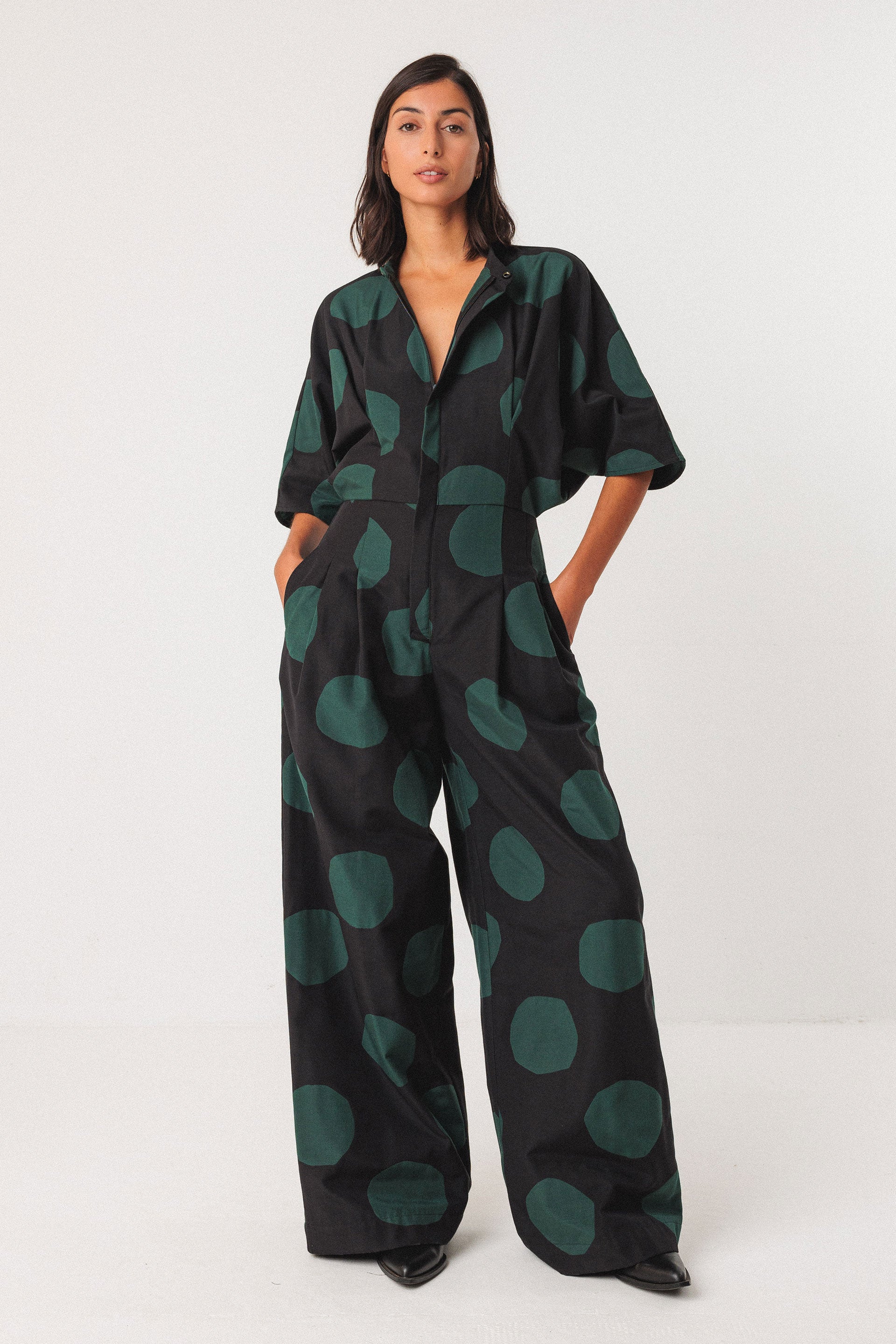 skfk femme combinaison siloe lorea dots coton bio noir vert l armoire poethique  1 