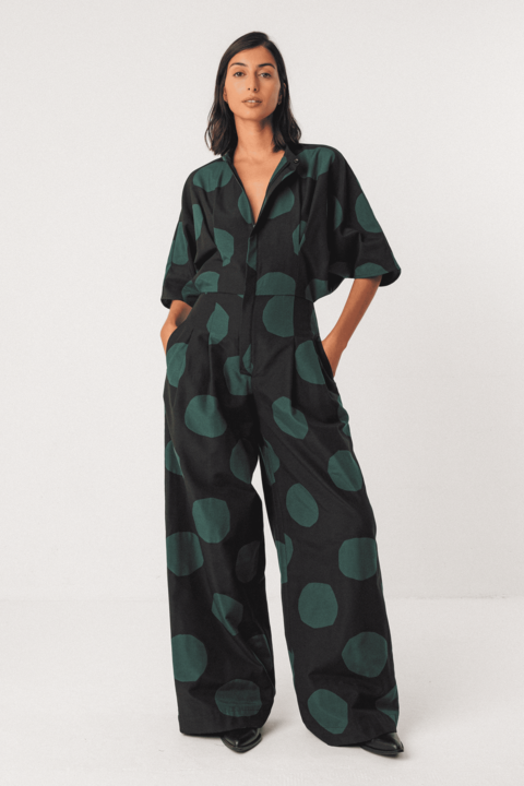 skfk femme combinaison siloe lorea dots coton bio noir vert l armoire poethique  1 