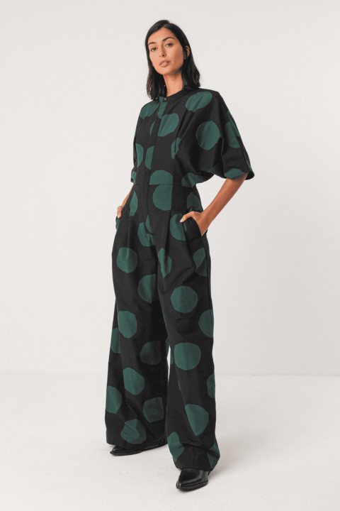 skfk femme combinaison siloe lorea dots coton bio noir vert l armoire poethique  3 