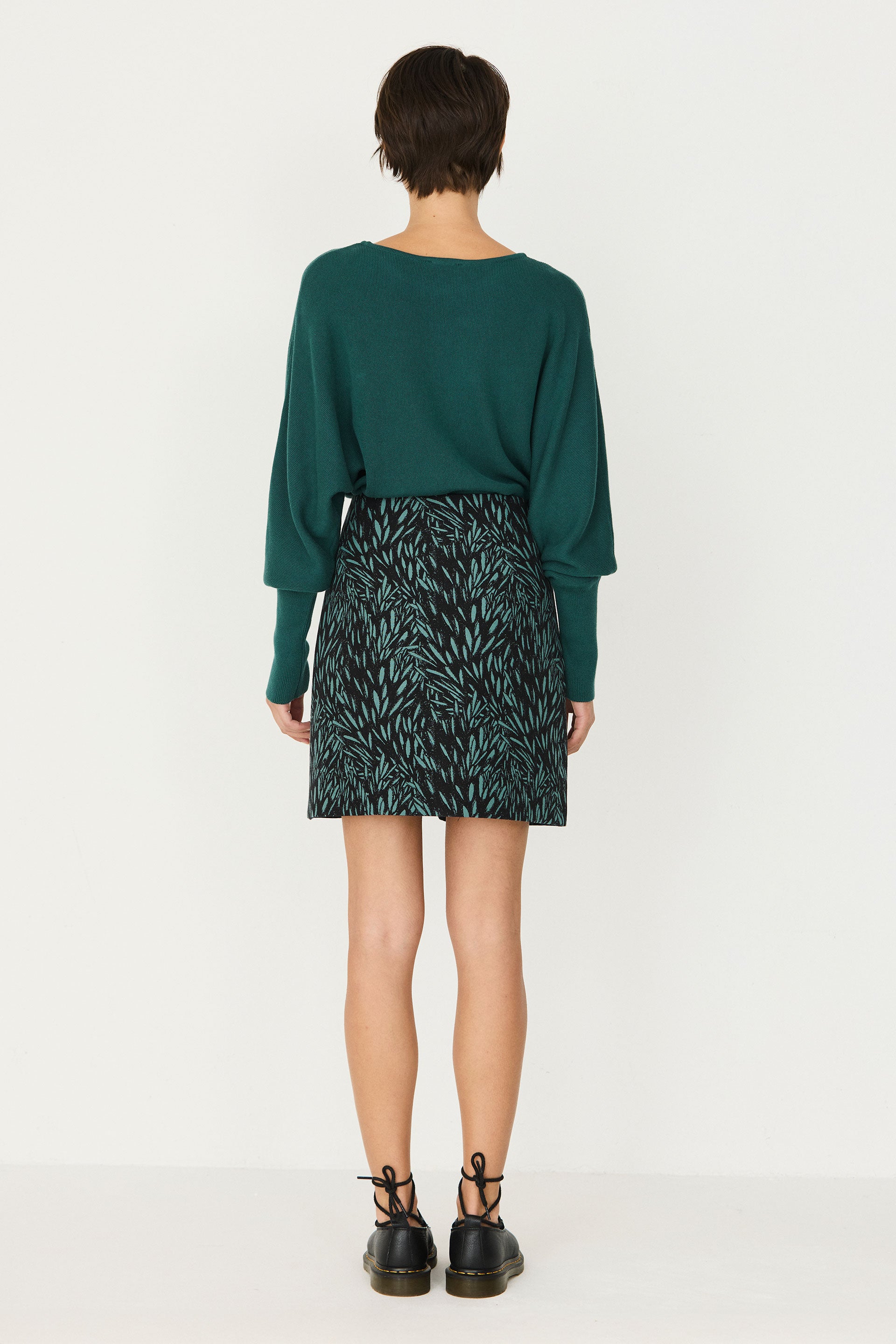 skfk femme jupe courte reversible katina leaves coton bio vert vert fonc   l armoire poethique  3 