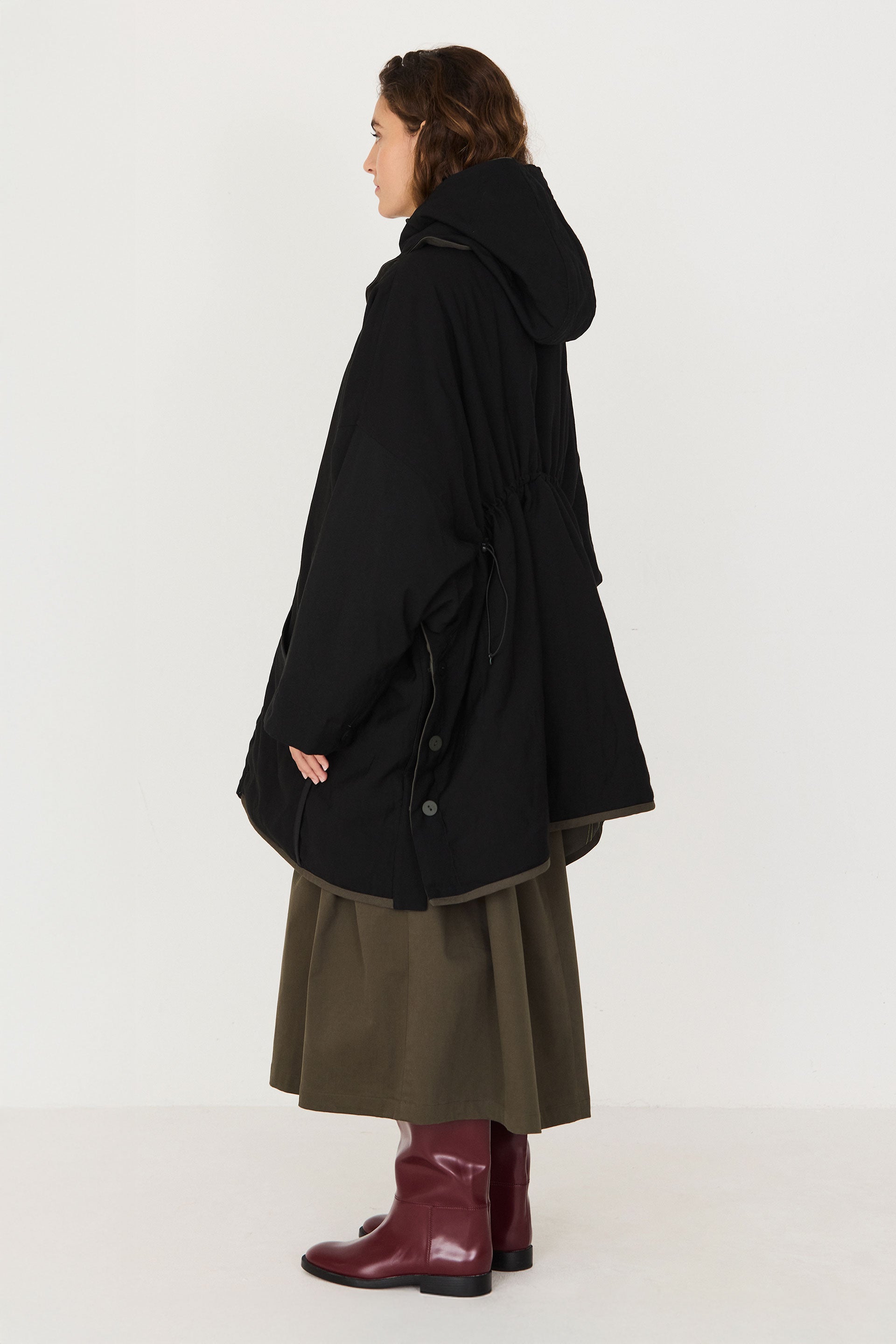 skfk femme manteau ample reversible    capuche maixabel ecovero taupe noir l armoire poethique 7 
