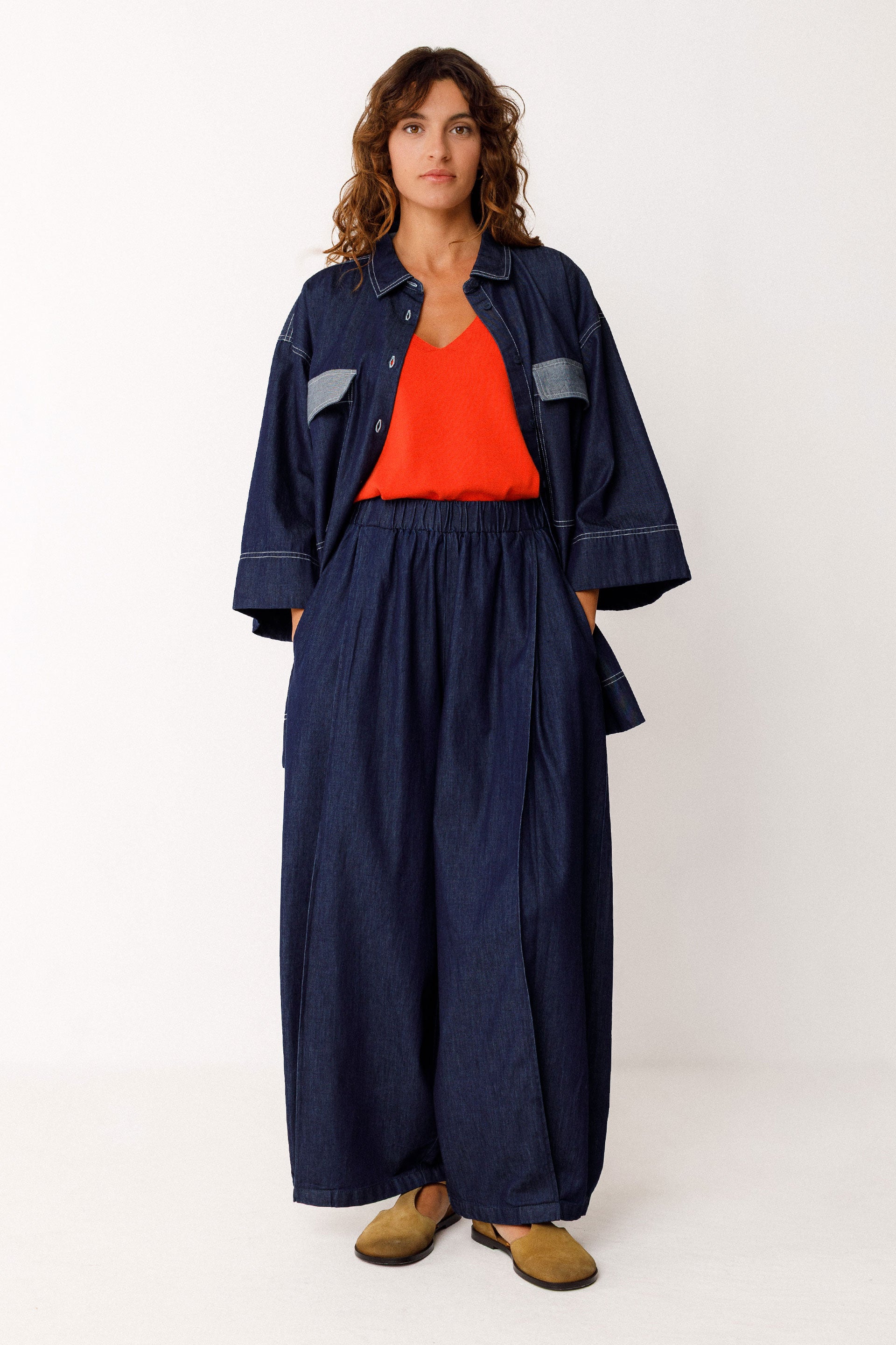 skfk femme pantalon aine bleu coton bio l armoire poethique  2 