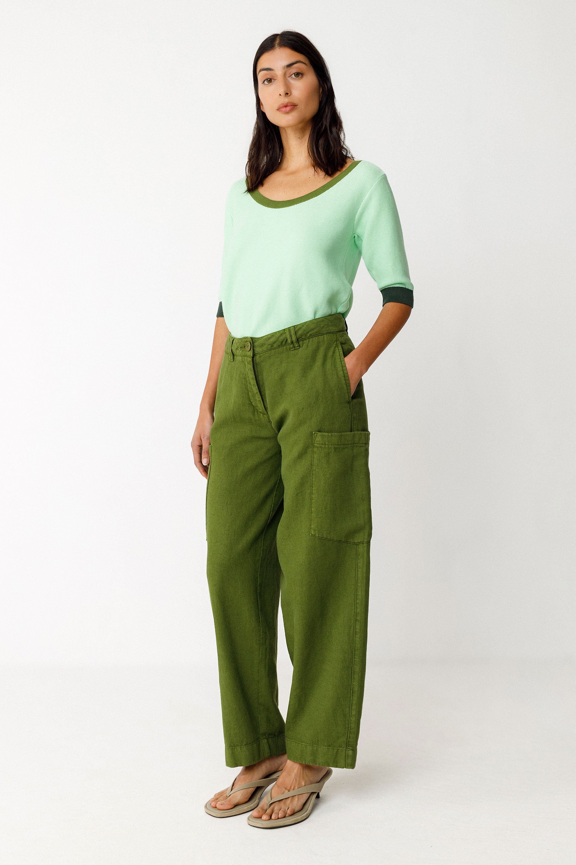 skfk femme pantalon metxe vert lin l armoire poethique  2 