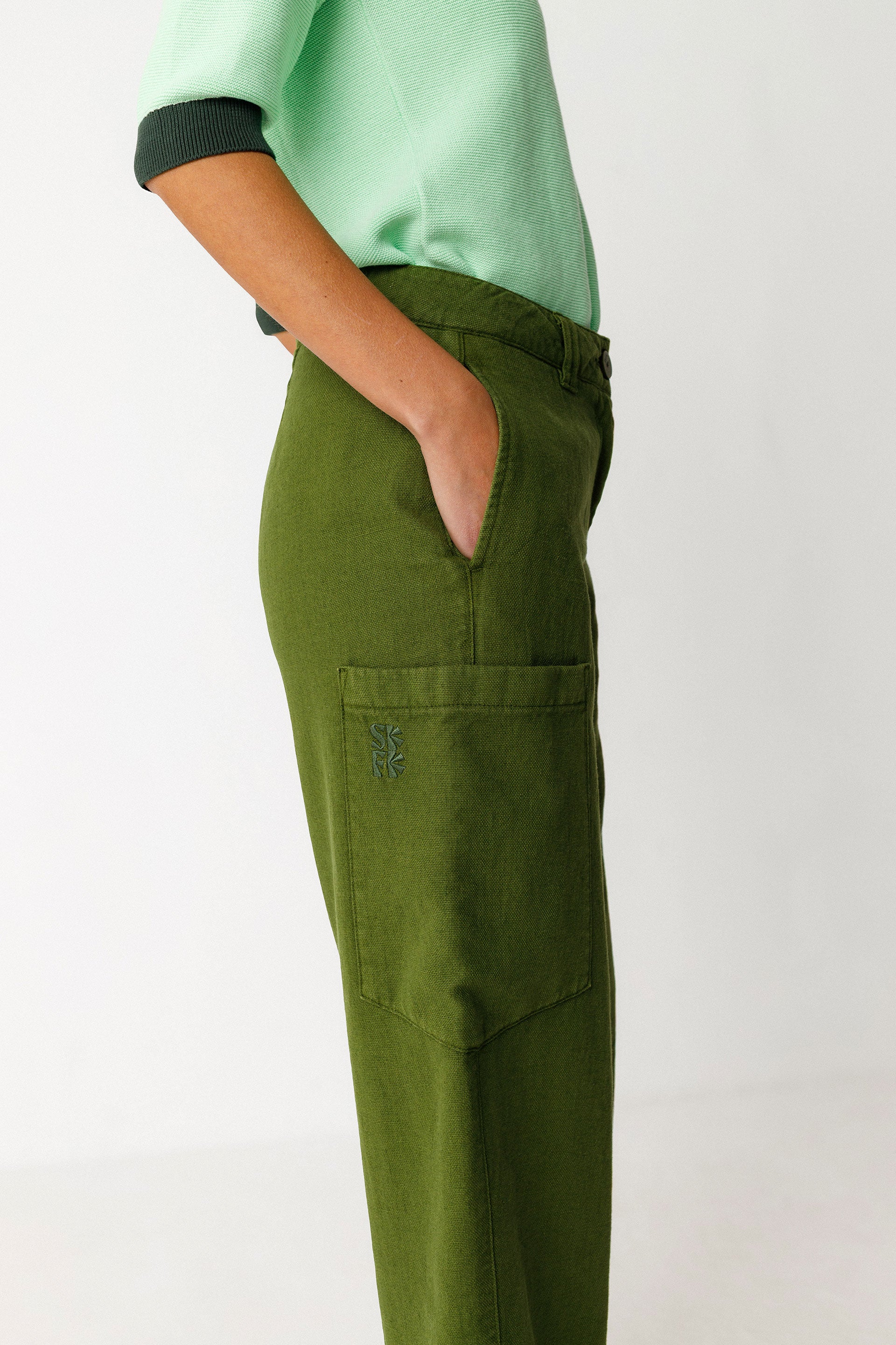 skfk femme pantalon metxe vert lin l armoire poethique  4 