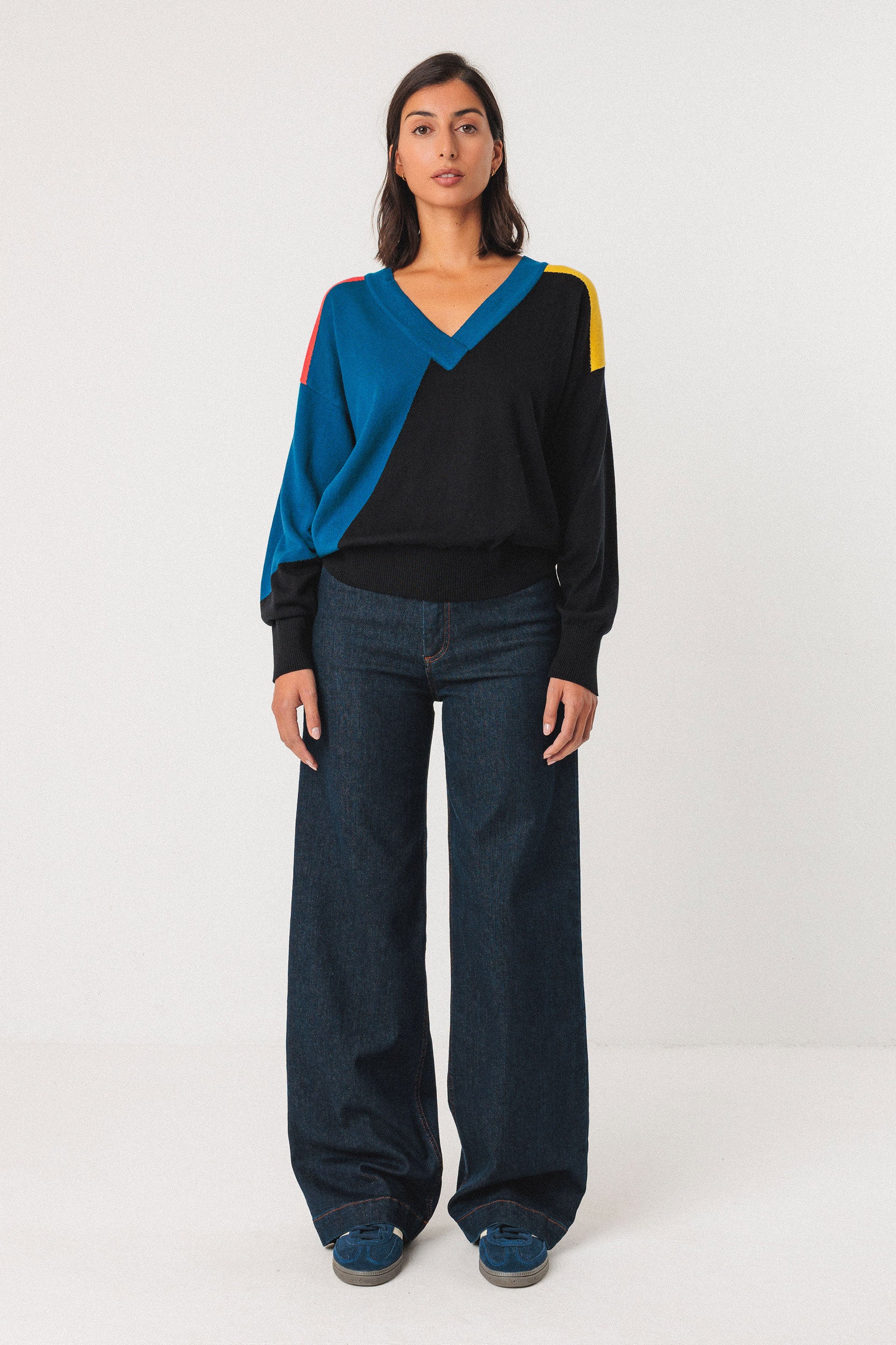skfk femme pull adriana coton bio noir bleu jaune l armoire poethique  2 