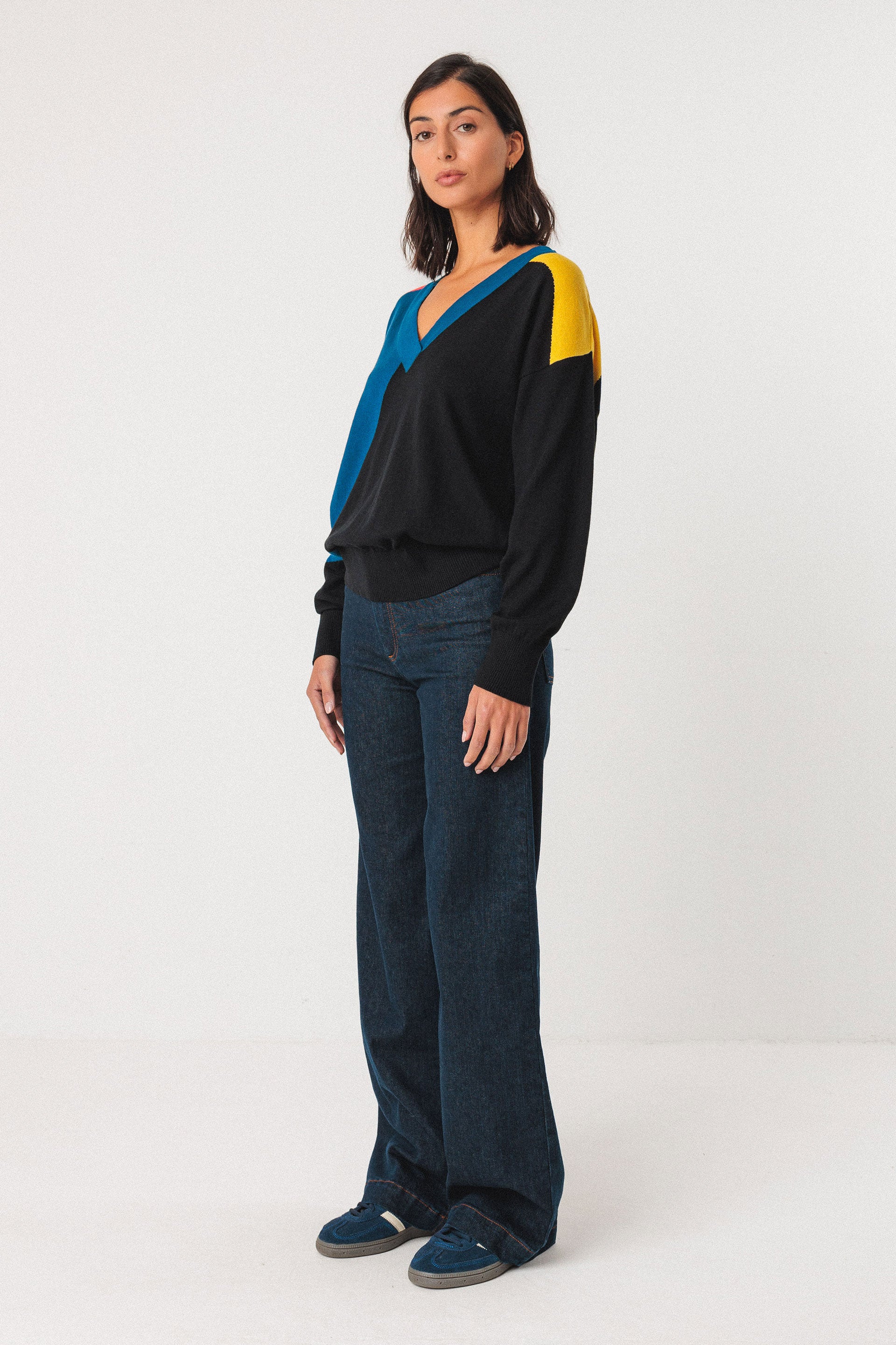 skfk femme pull adriana coton bio noir bleu jaune l armoire poethique  3 