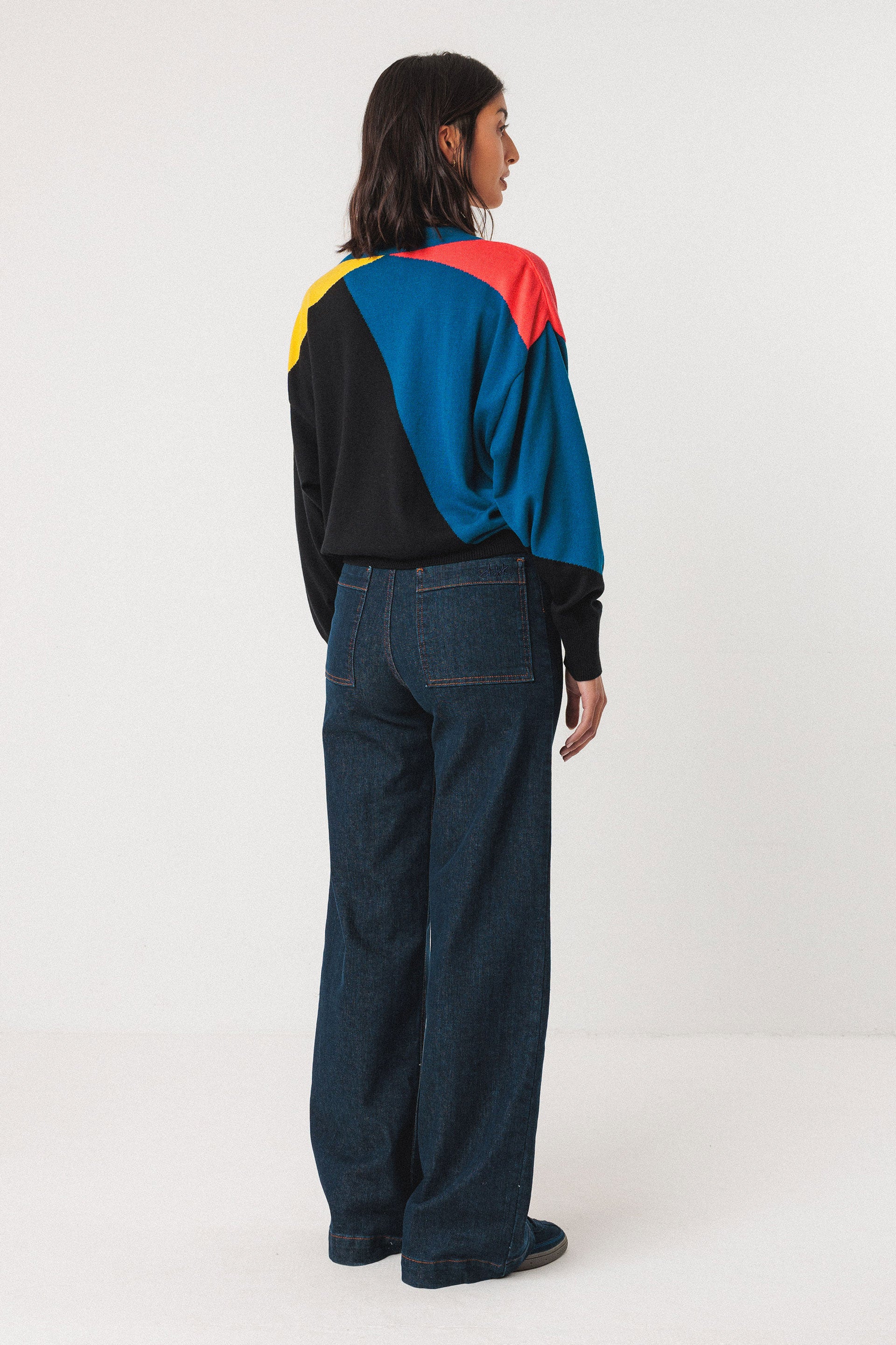 skfk femme pull adriana coton bio noir bleu jaune l armoire poethique  4 