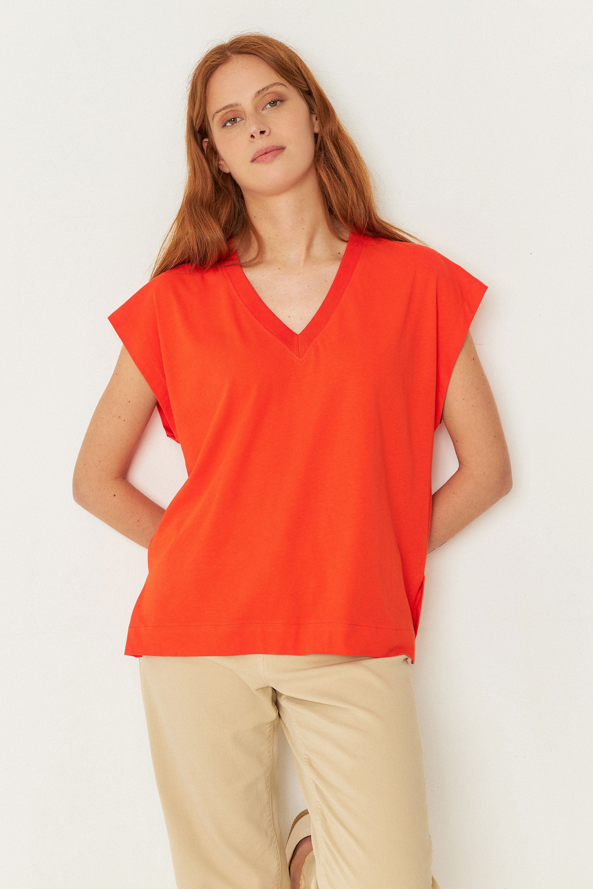 skfk femme t shirt zuntz 4 rouge tuile coton bio l armoire poethique  4 