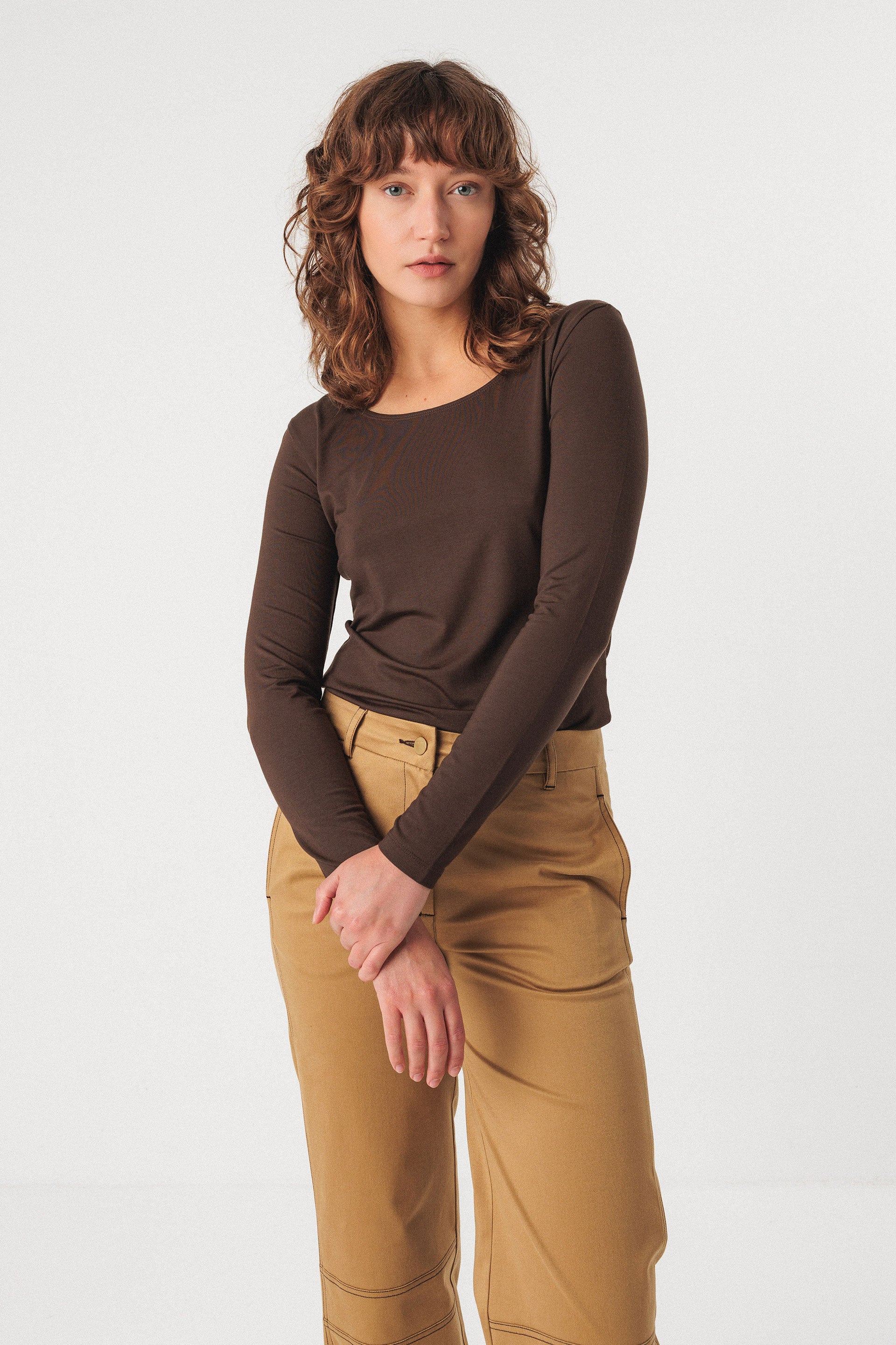 skfk femme tee shirt zur 7 tencel modal marron l armoire poethique  1 