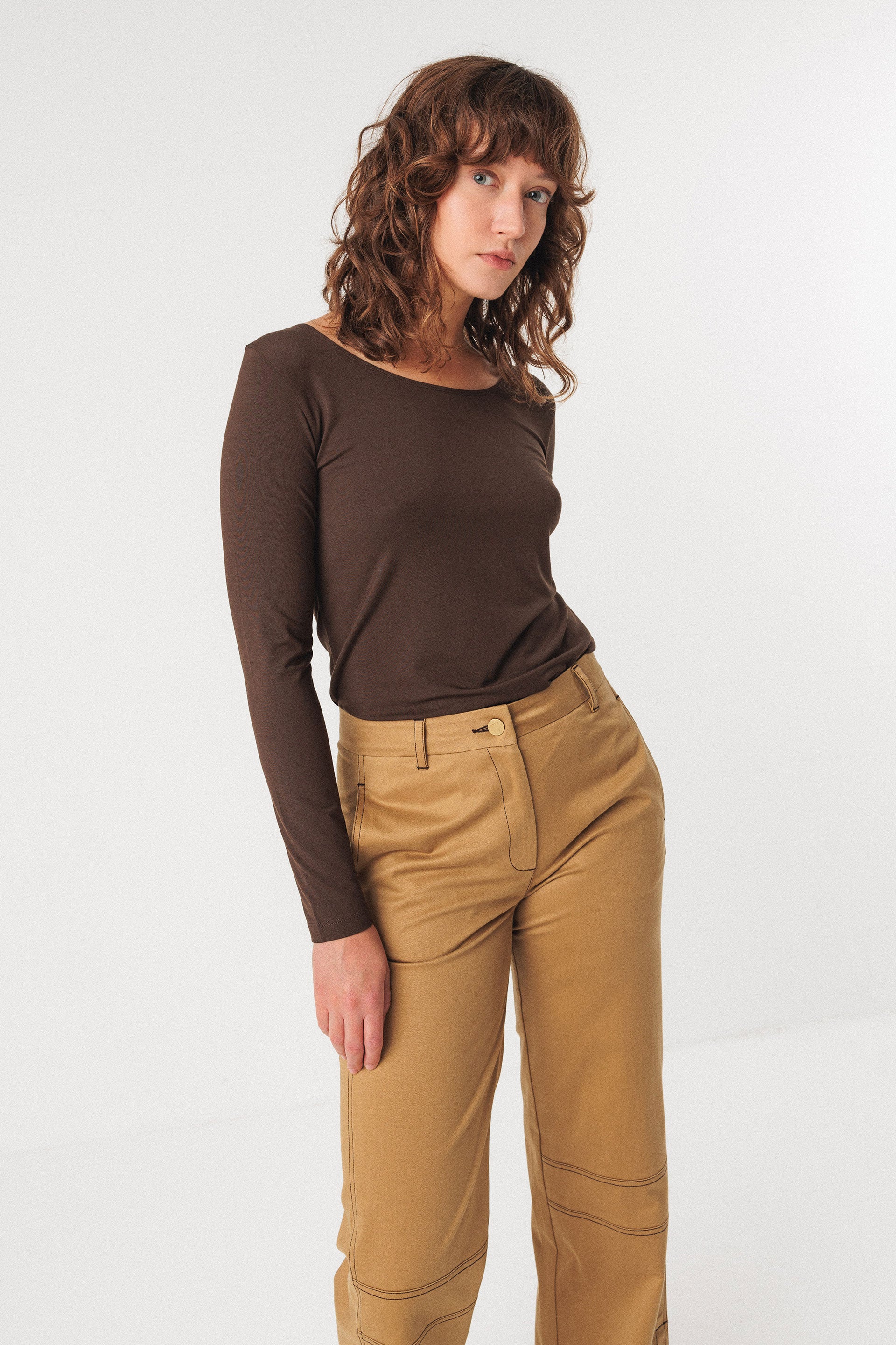 skfk femme tee shirt zur 7 tencel modal marron l armoire poethique  3 