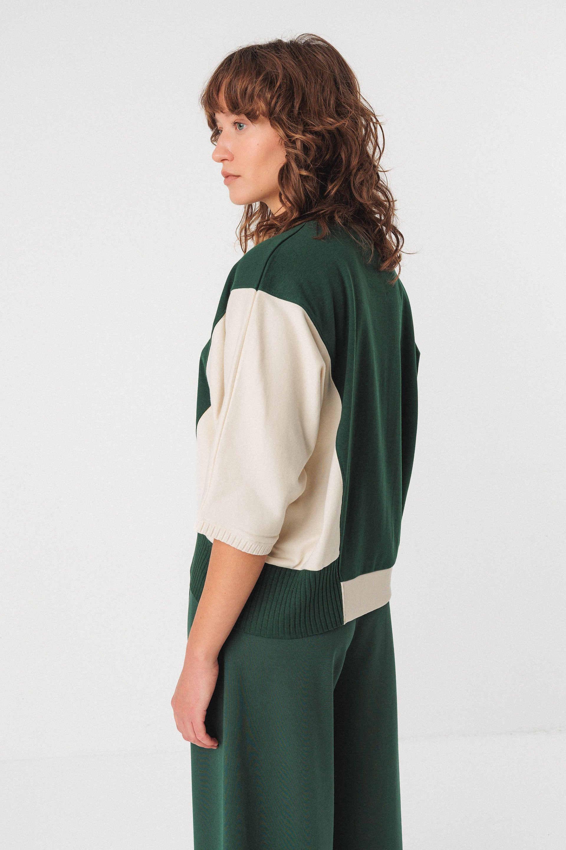 skfk femme top aloria coton bio vert fonce creme l armoire poethique  4 