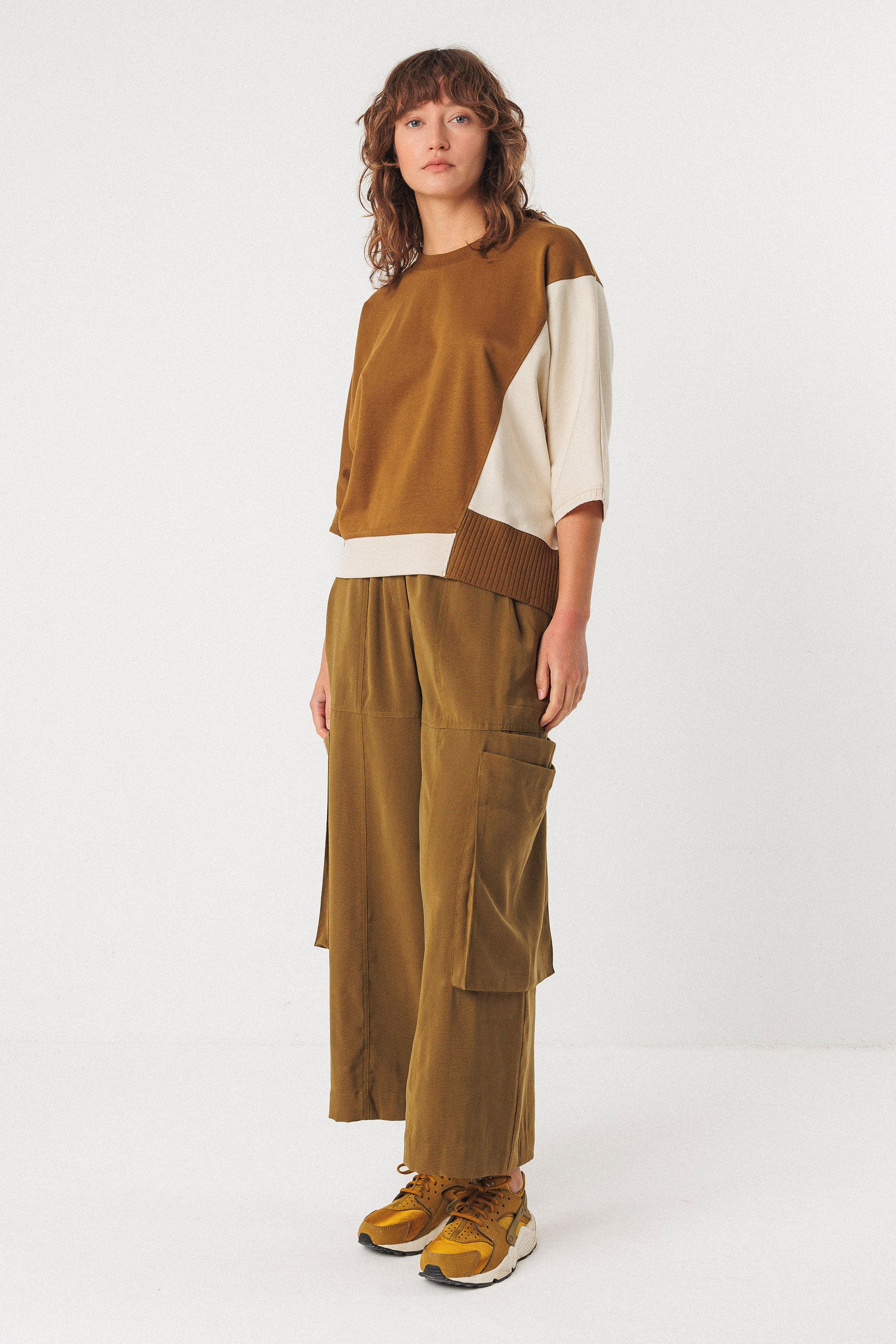 skfk femme top aloria coton bio vert olive creme l armoire poethique  3 