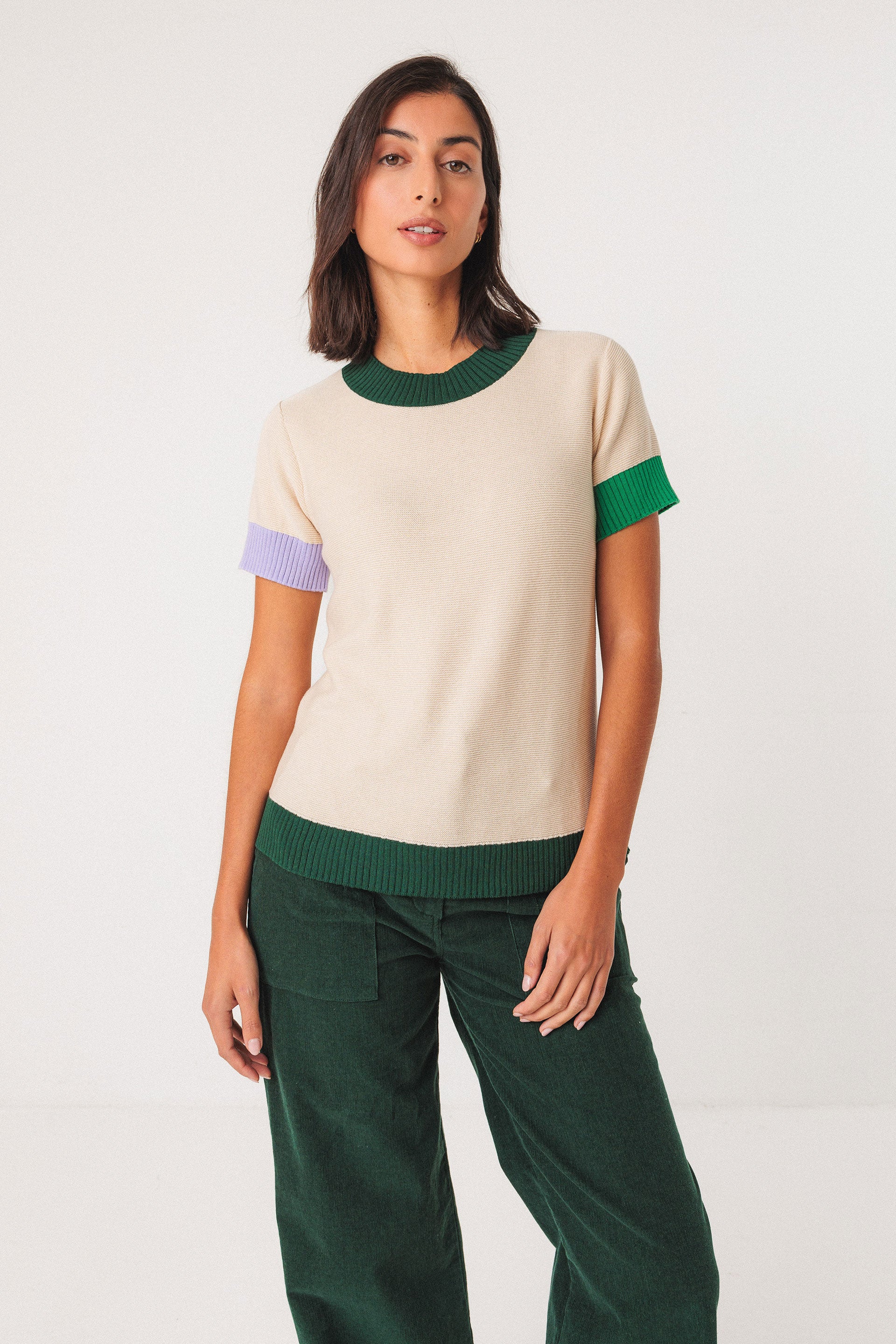 skfk femme top arhan coton bio creme vert mauve l armoire poethique  1 