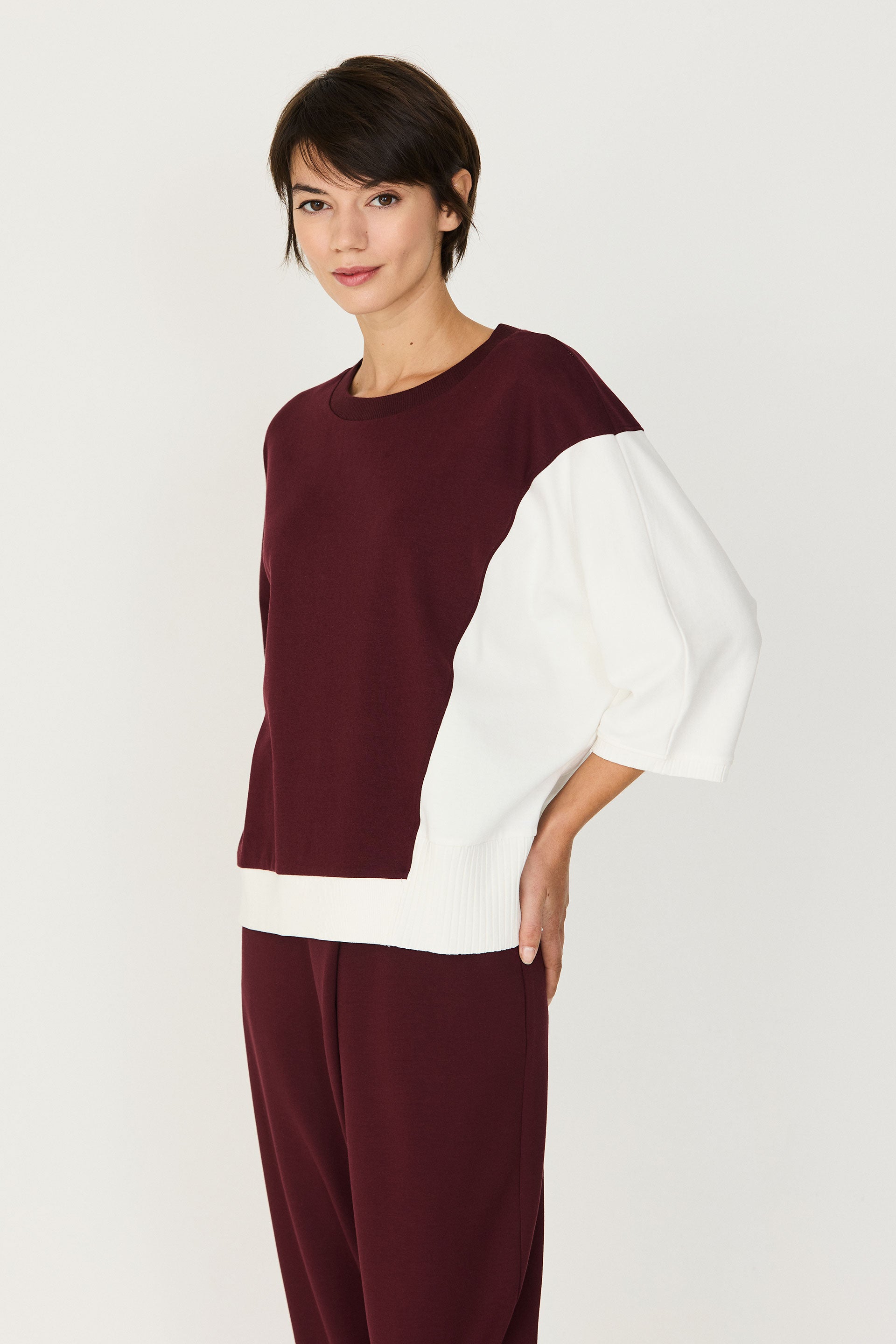 skfk femme top manches 3 4 aloria bordeaux cr  me coton bio l armoire poethique  1 
