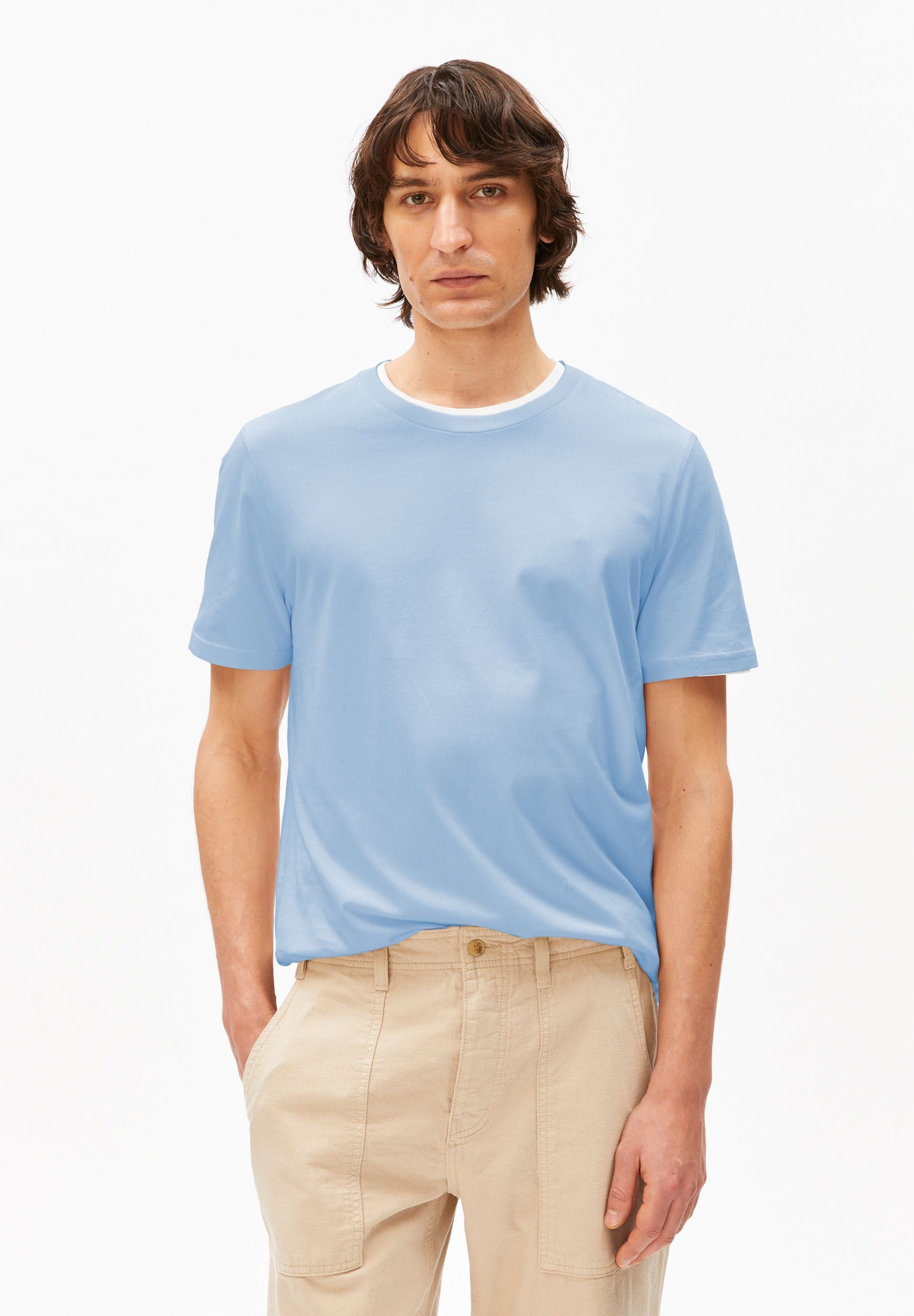 tee shirt basique en coton bio jaames  bleu clair armedangels homme tee shirt jaames coton bio bleu clair l armoire poethique 1
