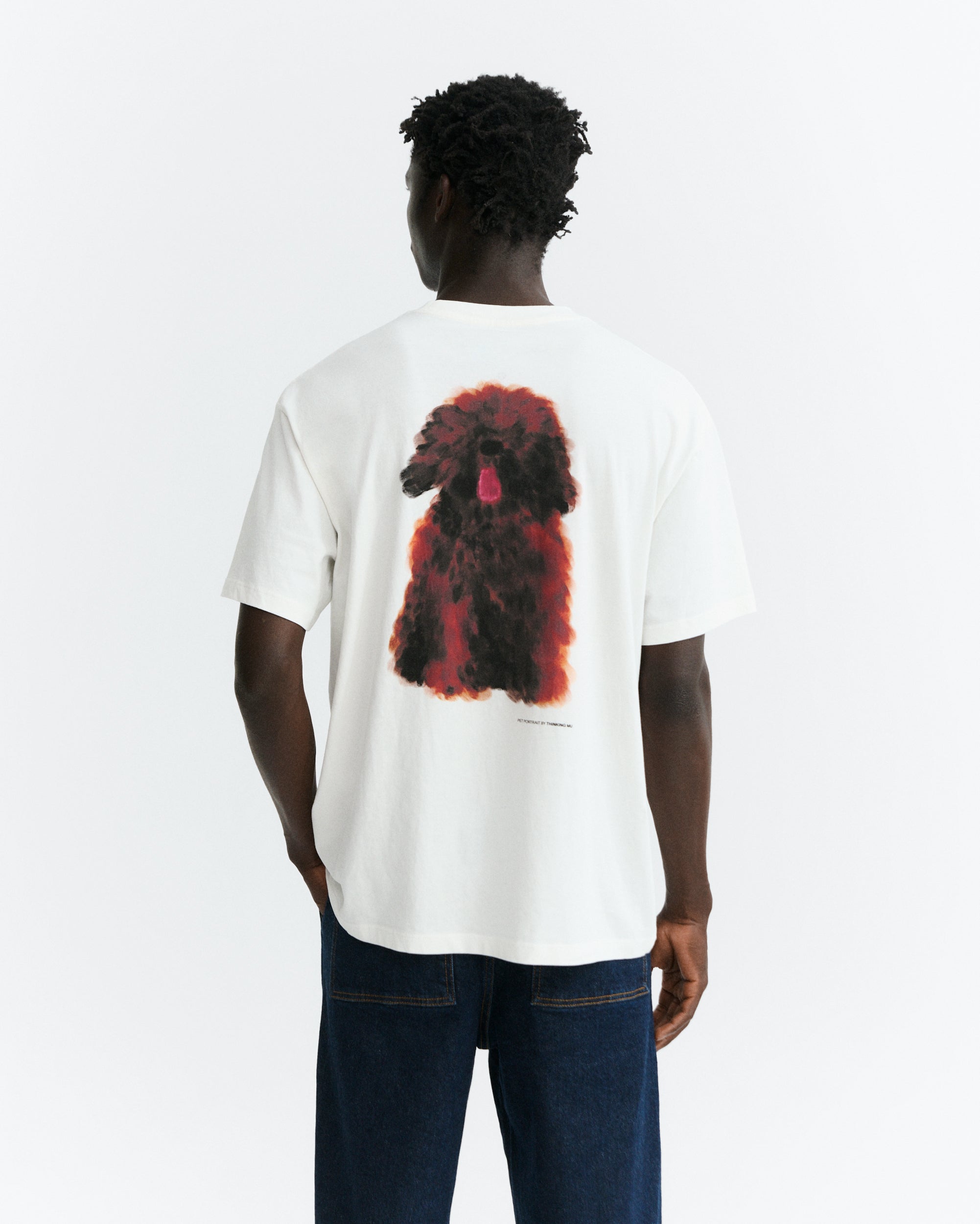 tee shirt chien en coton bio pet portrait aaron  blanc thinking mu homme teeshirt aaron portrait chien coton bio blanc l armoire poethique 1