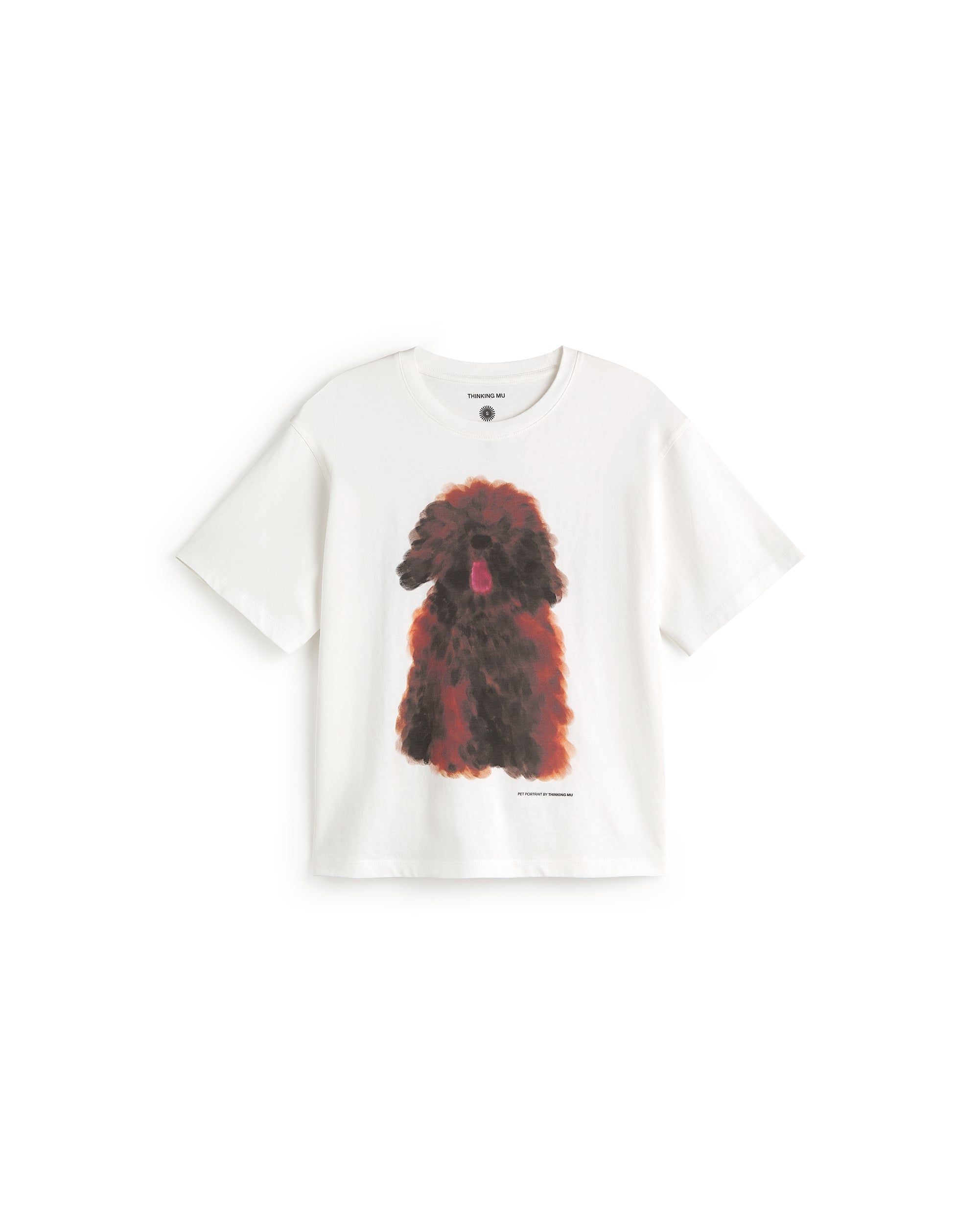 tee shirt chien en coton bio pet portrait lucia  blanc et brun thinking mu femme teeshirt lucia portrait chien coton bio blanc l armoire poethique 5