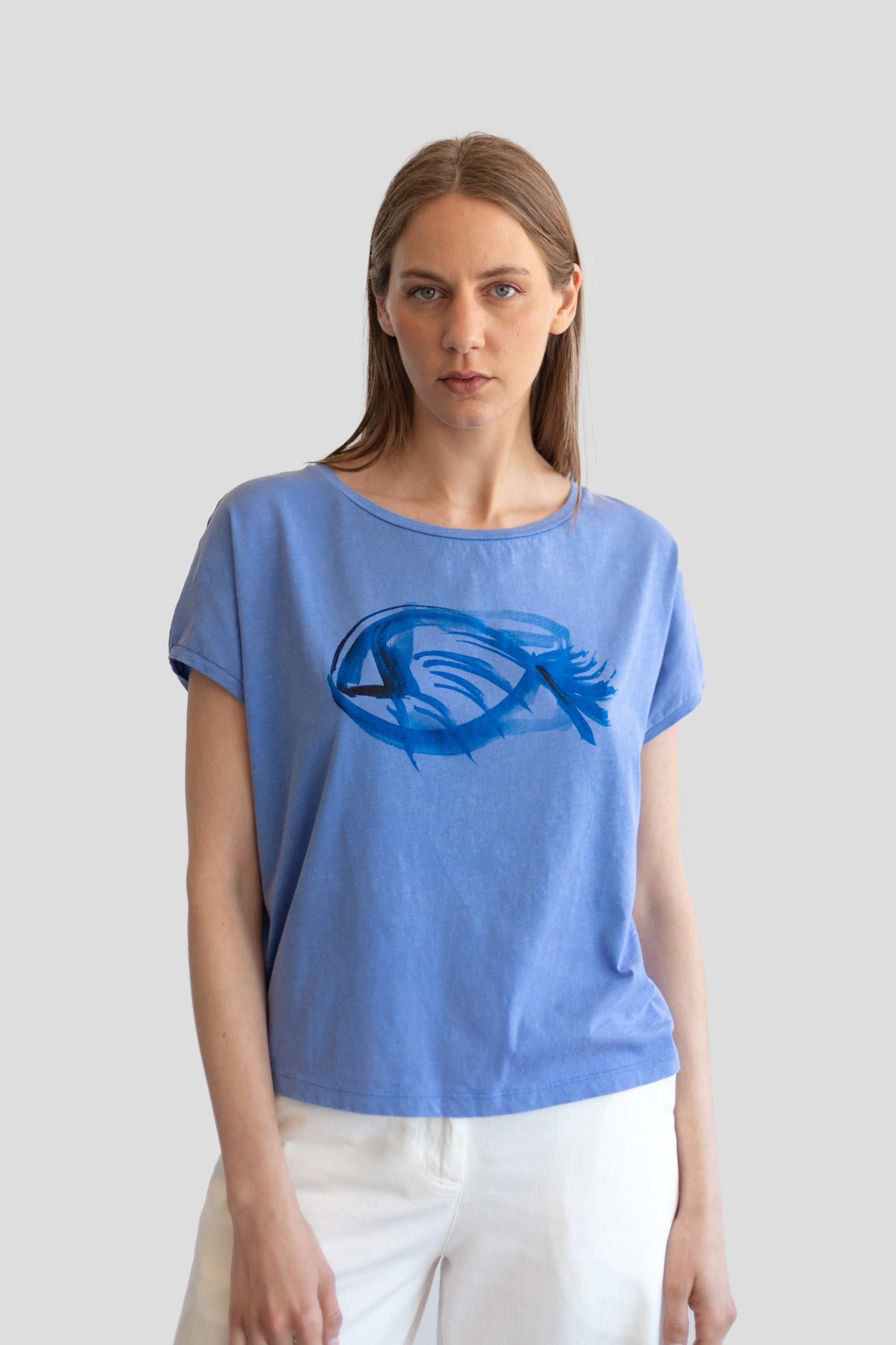 tee shirt poisson en coton bio  bleu   camiseta azul pez pan femme teeshirt azul pez bleu coton l armoire poethique 1