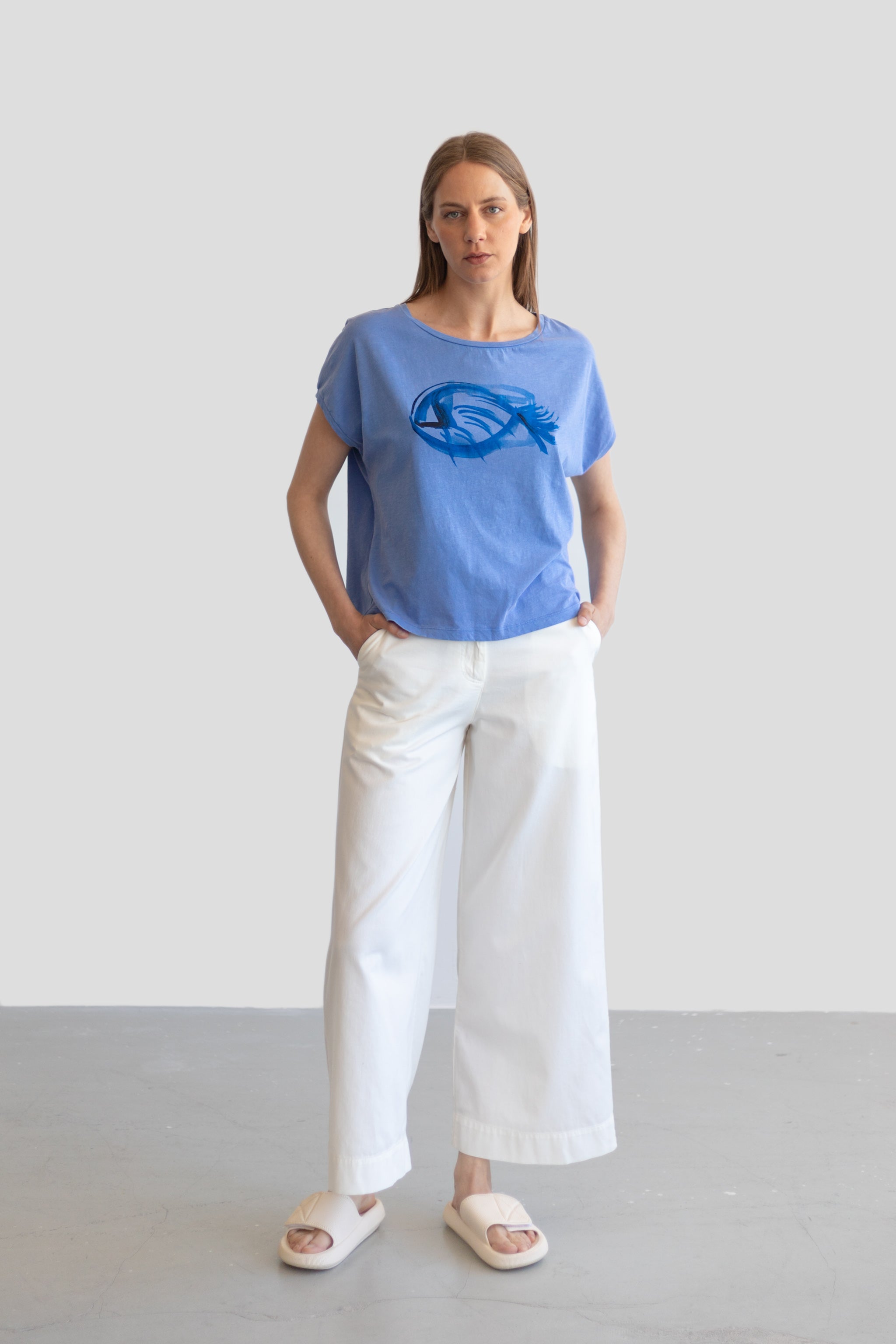 tee shirt poisson en coton bio  bleu   camiseta azul pez pan femme teeshirt azul pez bleu coton l armoire poethique 6