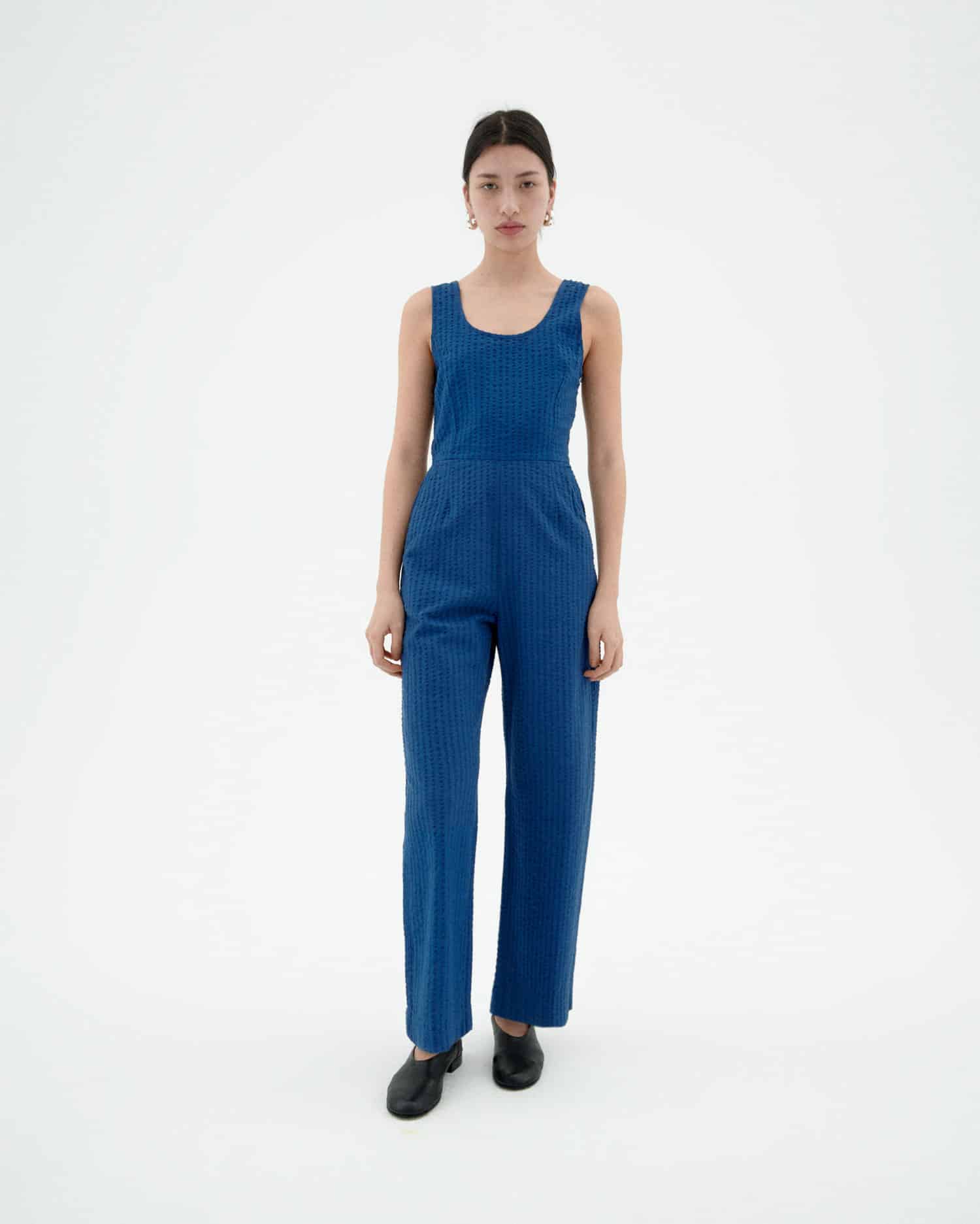 thinking mu femme combinaison raflesia bleu cobalt coton bio seersucker l armoire poethique  1 