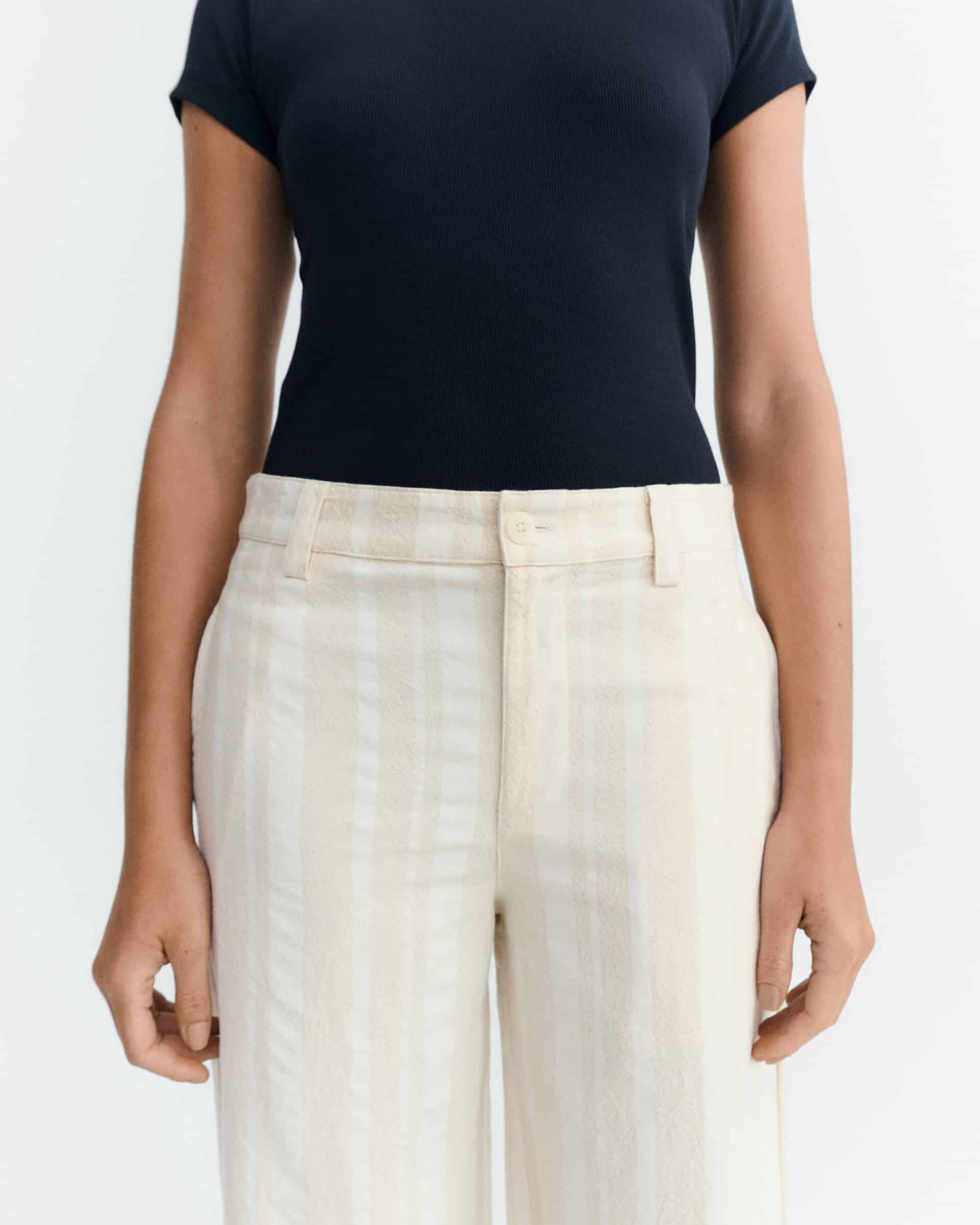 thinking mu femme pantalon raw dappled stripes serena ecru coton bio l armoire poethique  4 