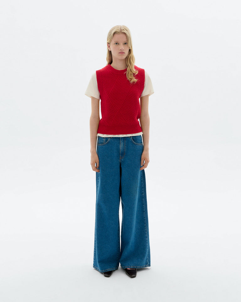 thinking mu femme pull sans manches kaia rouge laine l armoire poethique  3 