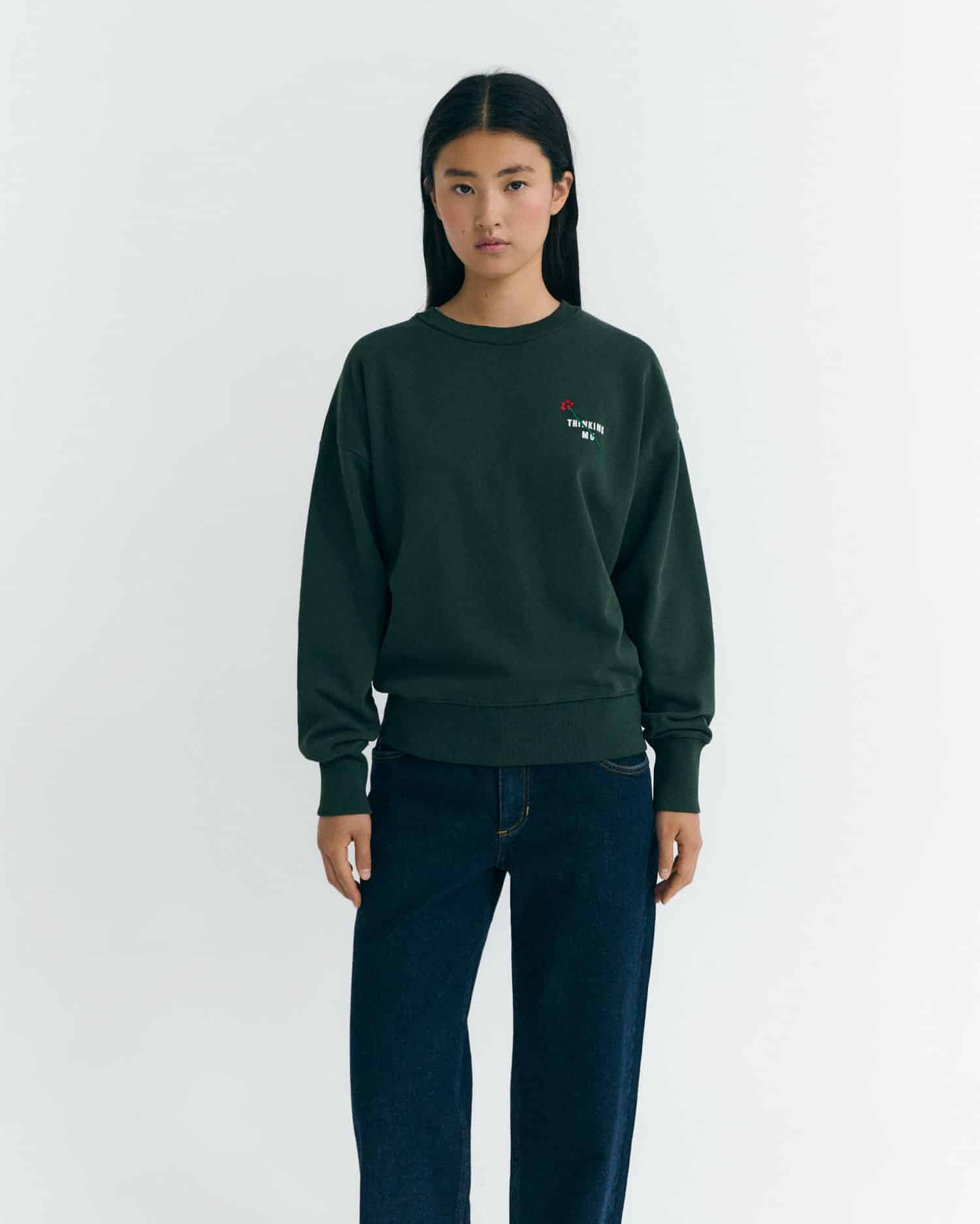 thinking mu femme sweat flower jodie vert bouteille coton bio l armoire poethique  1 